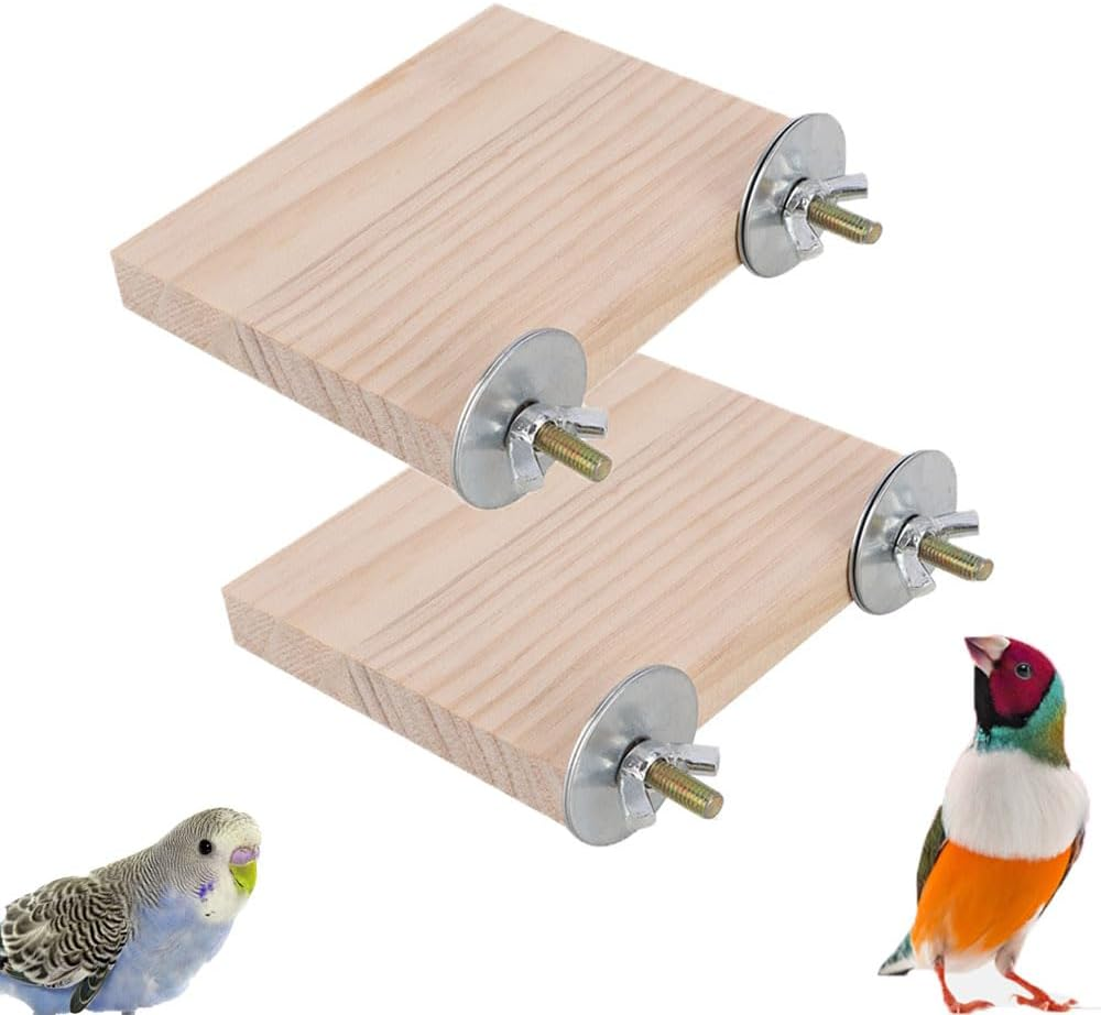 2 Pcs Parrot Platform, 15X8Cm Hamster Wooden Stand Platform Bird Perch Stand Parrot Bird Cage Perches Square Exercise Toys, Playground Exercise Toys for Parakeet Cockatiels, Hamster Standing Board image number 2