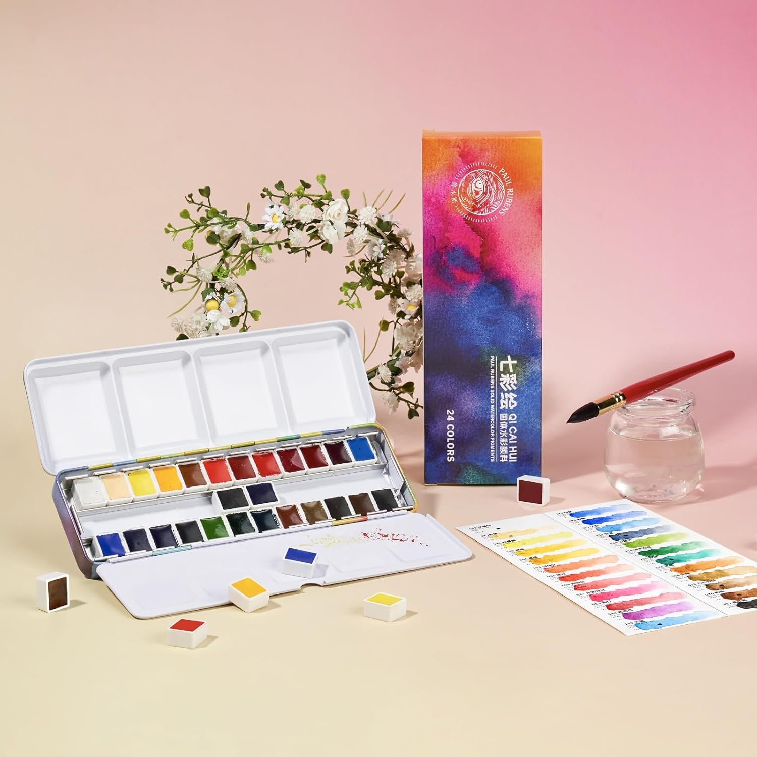 Paul Rubens Watercolor Paint Set, 24 Colors Solid Watercolor Paint, Easy to Blend and Diffuse Watercolor Palette, Compact and Portable Travel Watercolor Set Suitable for Beginners and Professionals image number 5