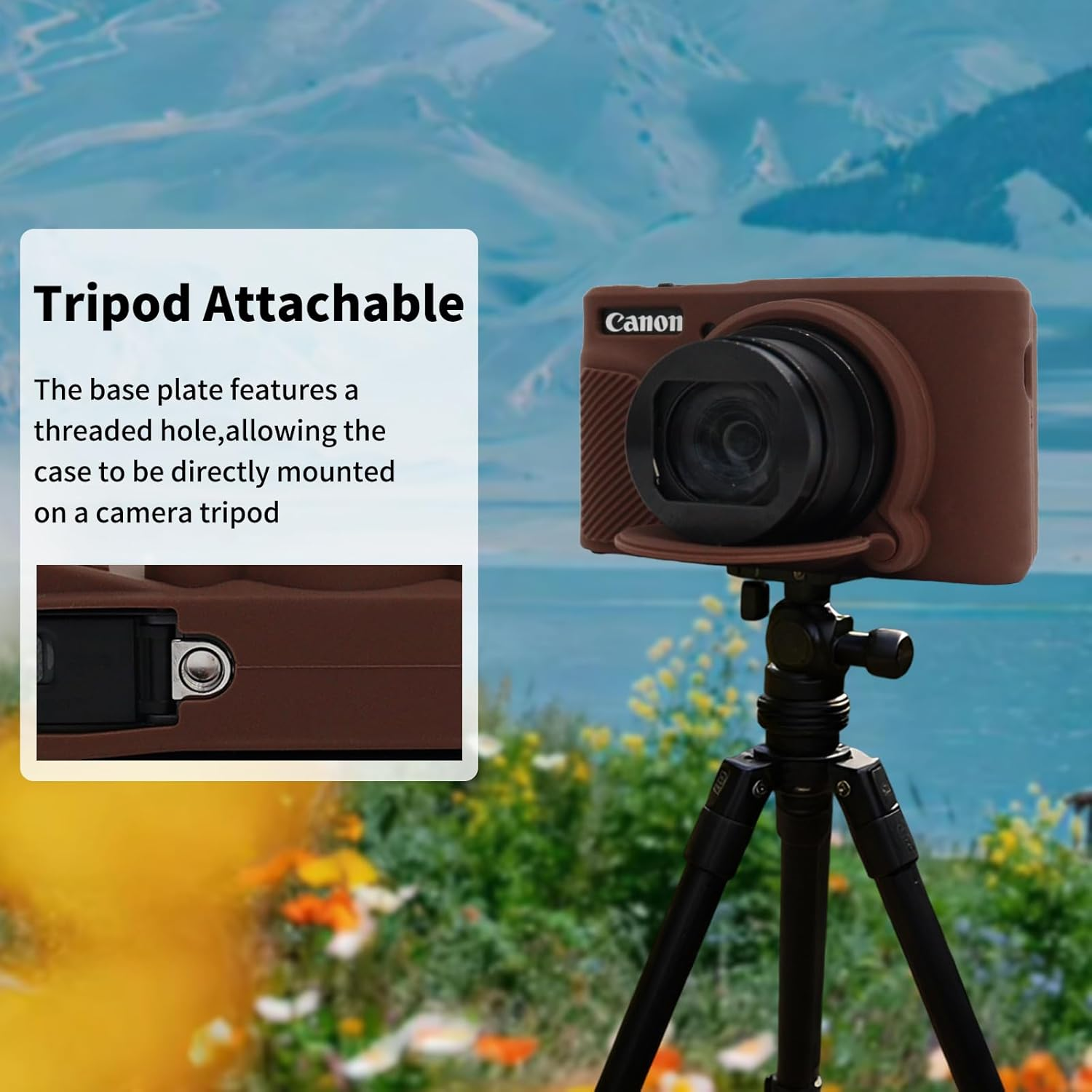 VOVMOEYA SX740 Camera Case Accessories Set[With 2 LCD Tempered Films],Silicone Protective Case Compatible with Canon Powershot SX730 SX740 HS Digital Camera-Brown - Brown image number 2