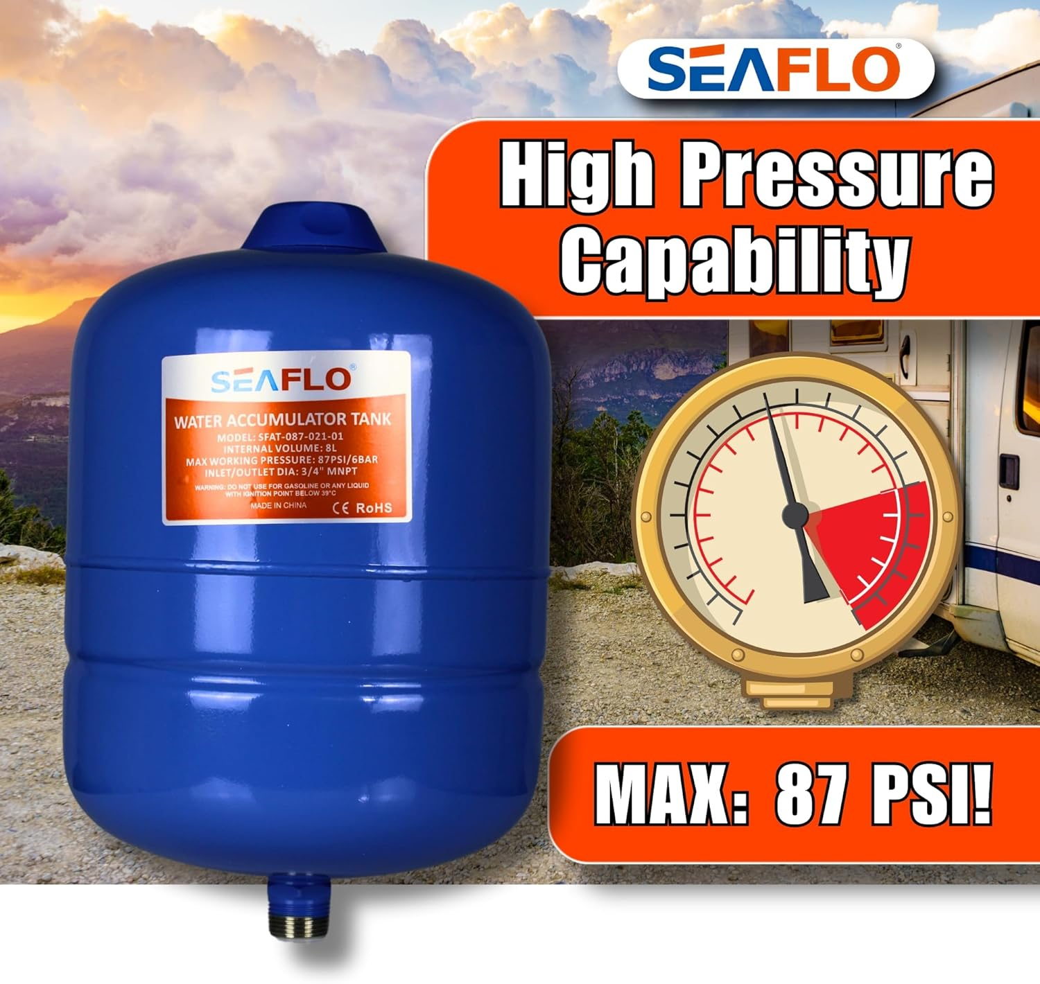 SEAFLO Pre-Pressurized Accumulator Tank (2 Gallon) image number 3