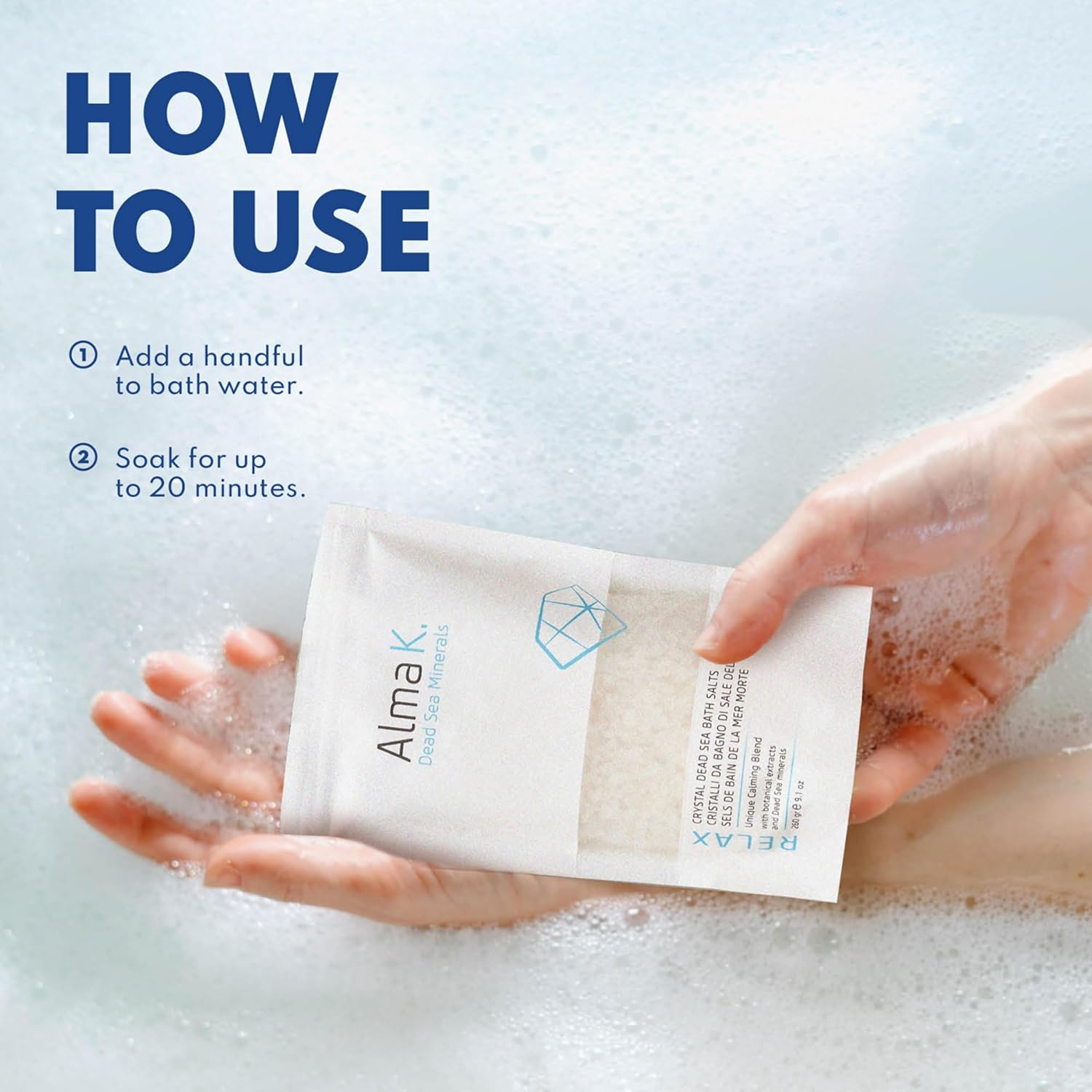 Alma K, Crystal Dead Sea Nourishing Mineral Bath Salts, Restores Softness Rich Hydration Removes Dead Skin Cells, 500G
