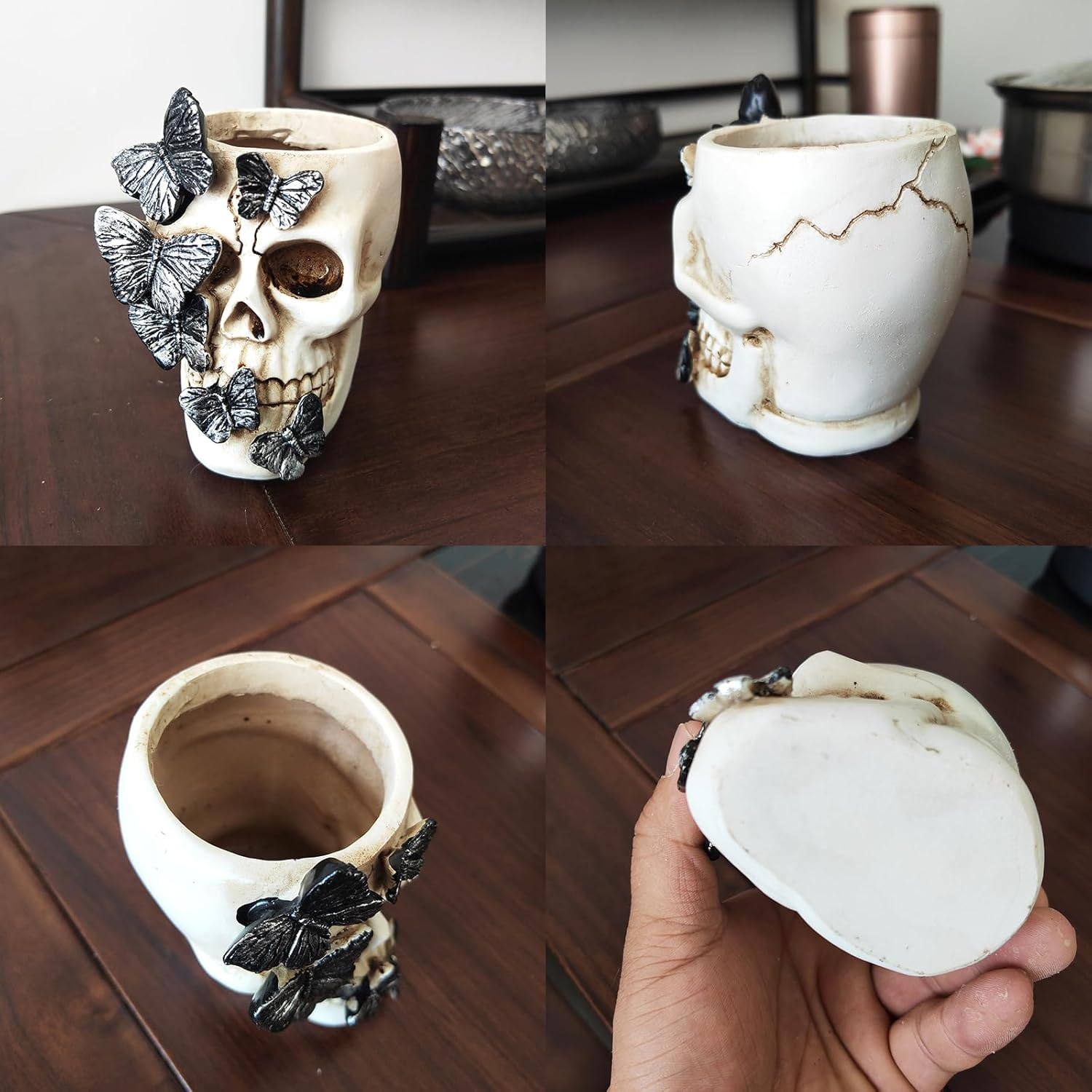 Skull Pen Holder,Skull Makeup Brush Holder,Bathroom Storage Holder,Spooky Goth Decorations,Halloween Decoration,Vanity, Desk, Office Organizer, Stationary, Decor Planter image number 3