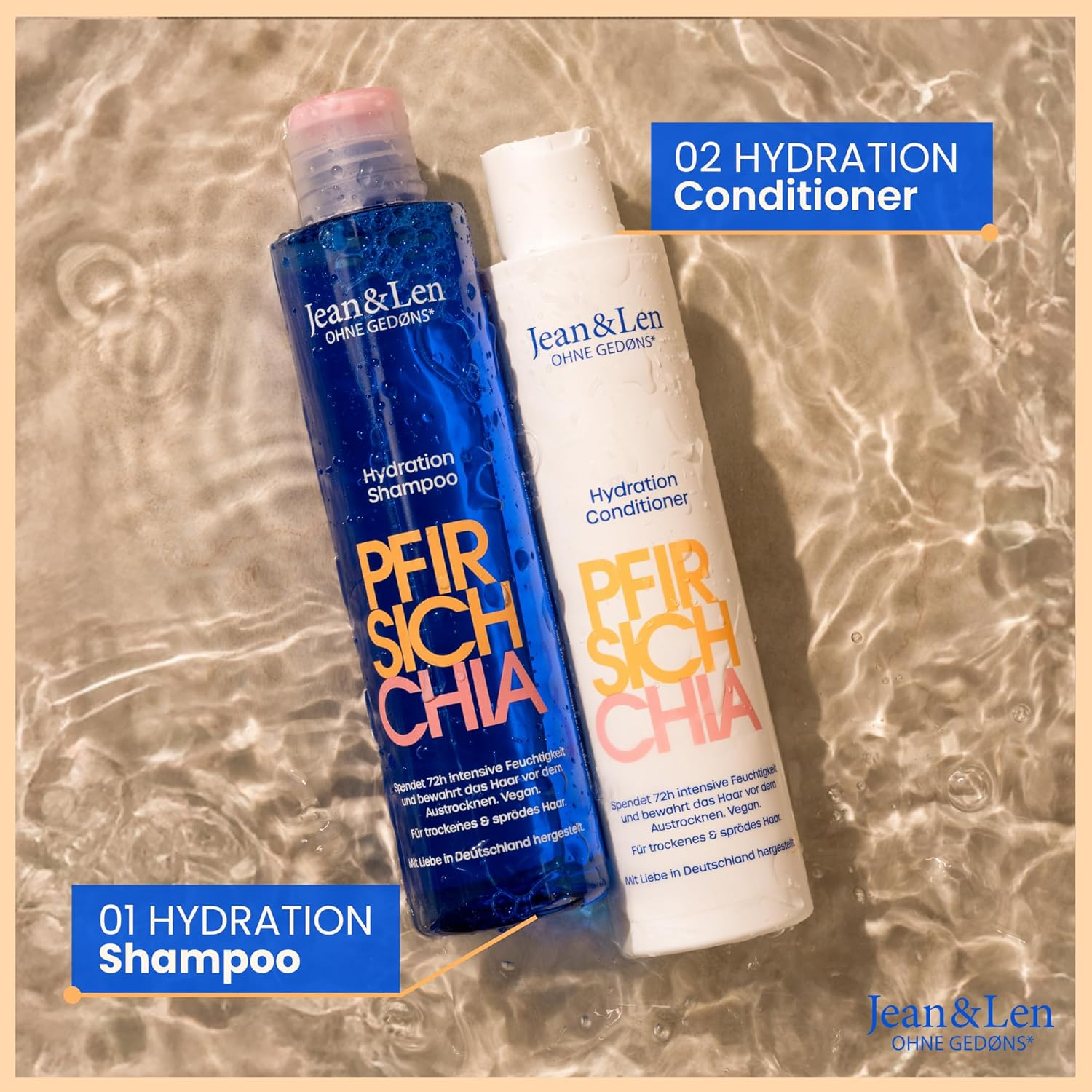 Jean & Len Conditioner Peach & Chia Seeds, for Dry Hair, Vegan Hair Care with Peach & Chia Seed Extract & Vegetable Glycerine, Silicone-Free & Paraben-Free, 300 Ml image number 5