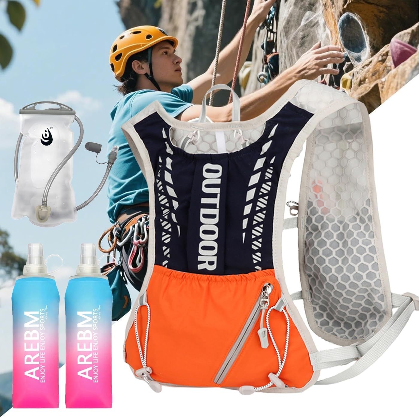 Outdoor Hydration Vest, Water Flow Backpack (Including 1.5L Water Bag and 2 500Ml Soft Water Bottles), Suitable for Off-Road, Cycling, Jogging, Fitness, Travel, Mountaineering, Sports Equipment image number 5