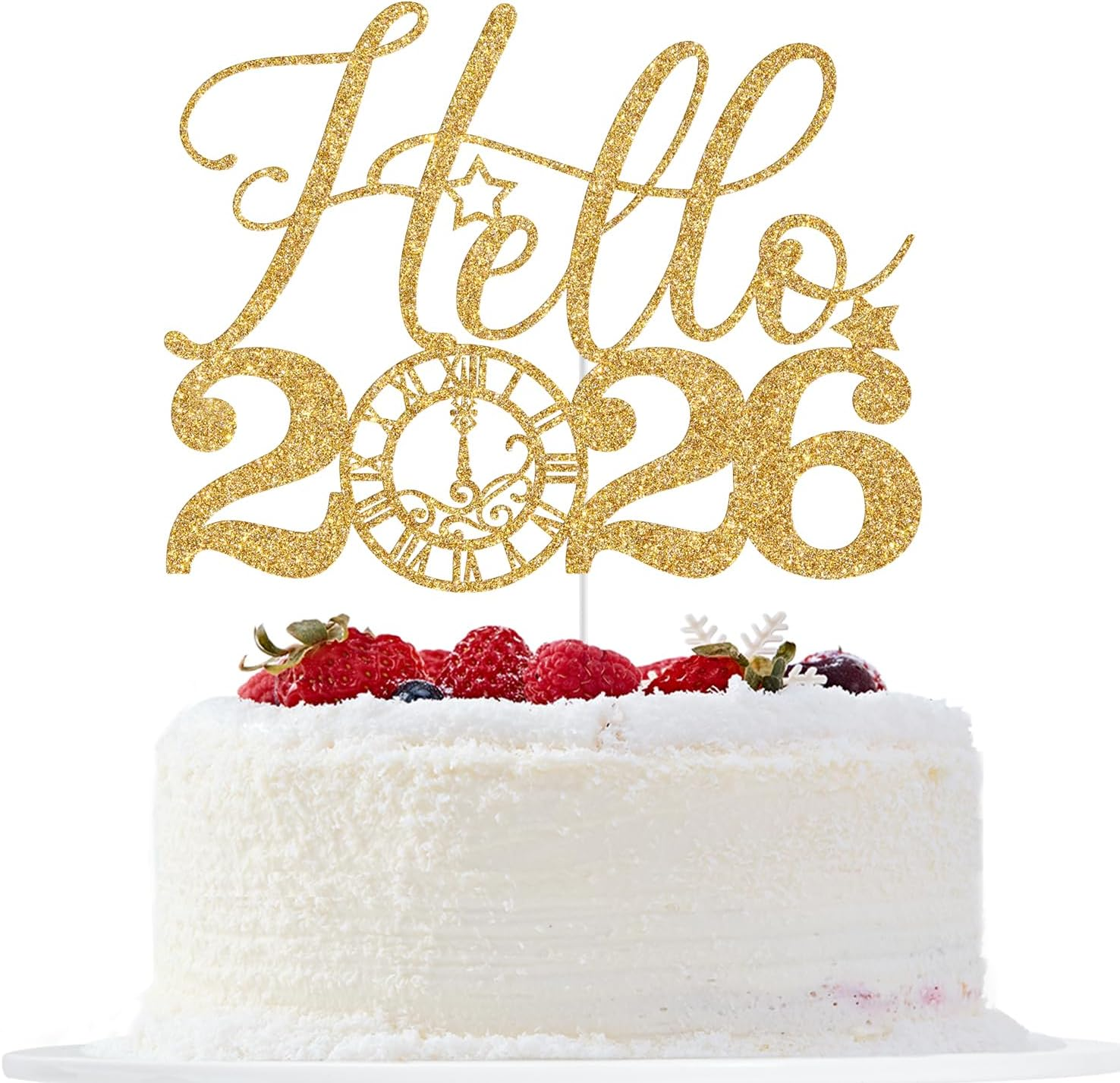 Hello 2025 Cake Topper, Happy New Year Cake Topper, Cheers to 2025, 2025 Happy New Years Eve Party Decorations Supplies (Black Glitter)