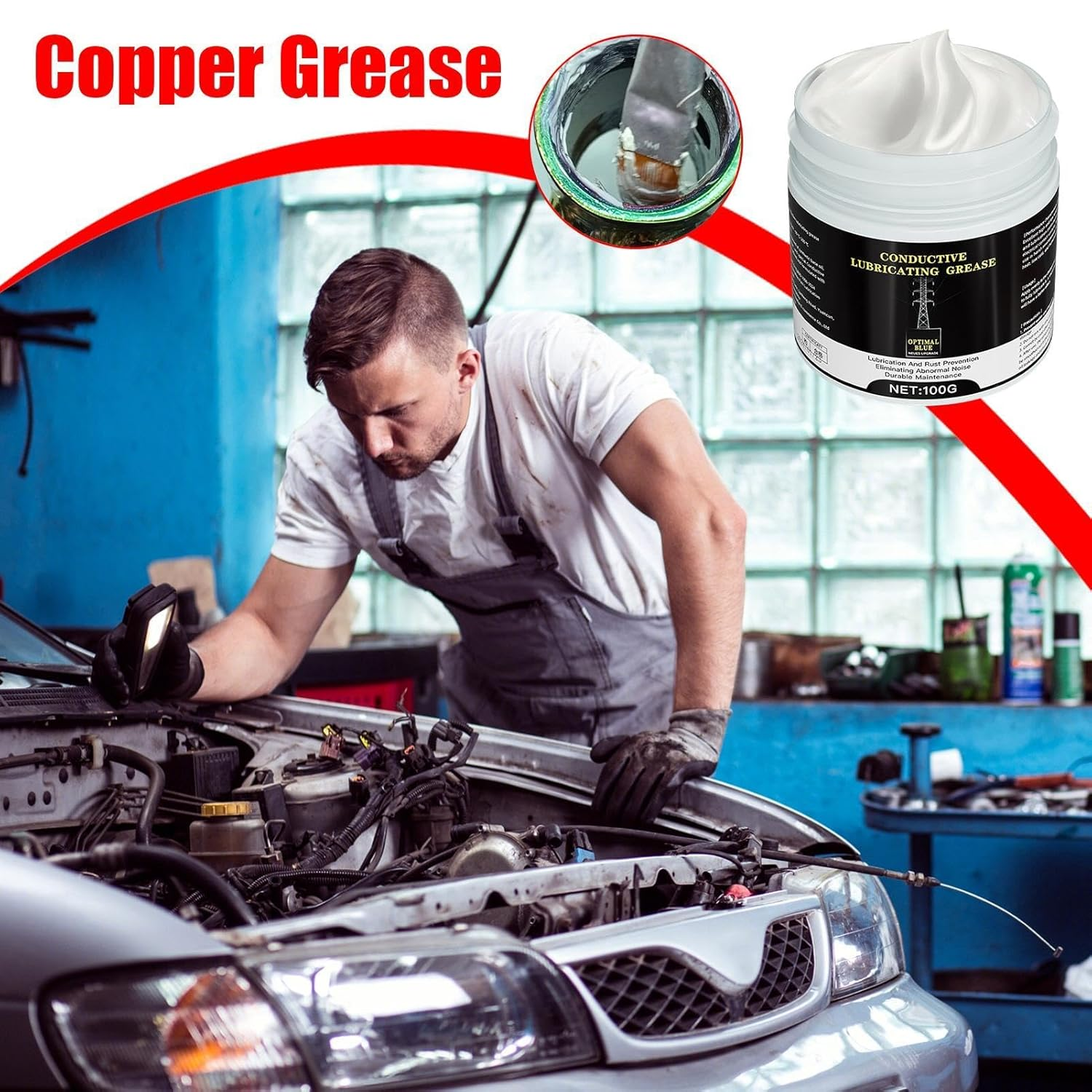 Copper Grease,High Temperature Car Conductive Lubricant 100G - Copper Cream Automotive Compound Grease for Electrical Connections image number 3