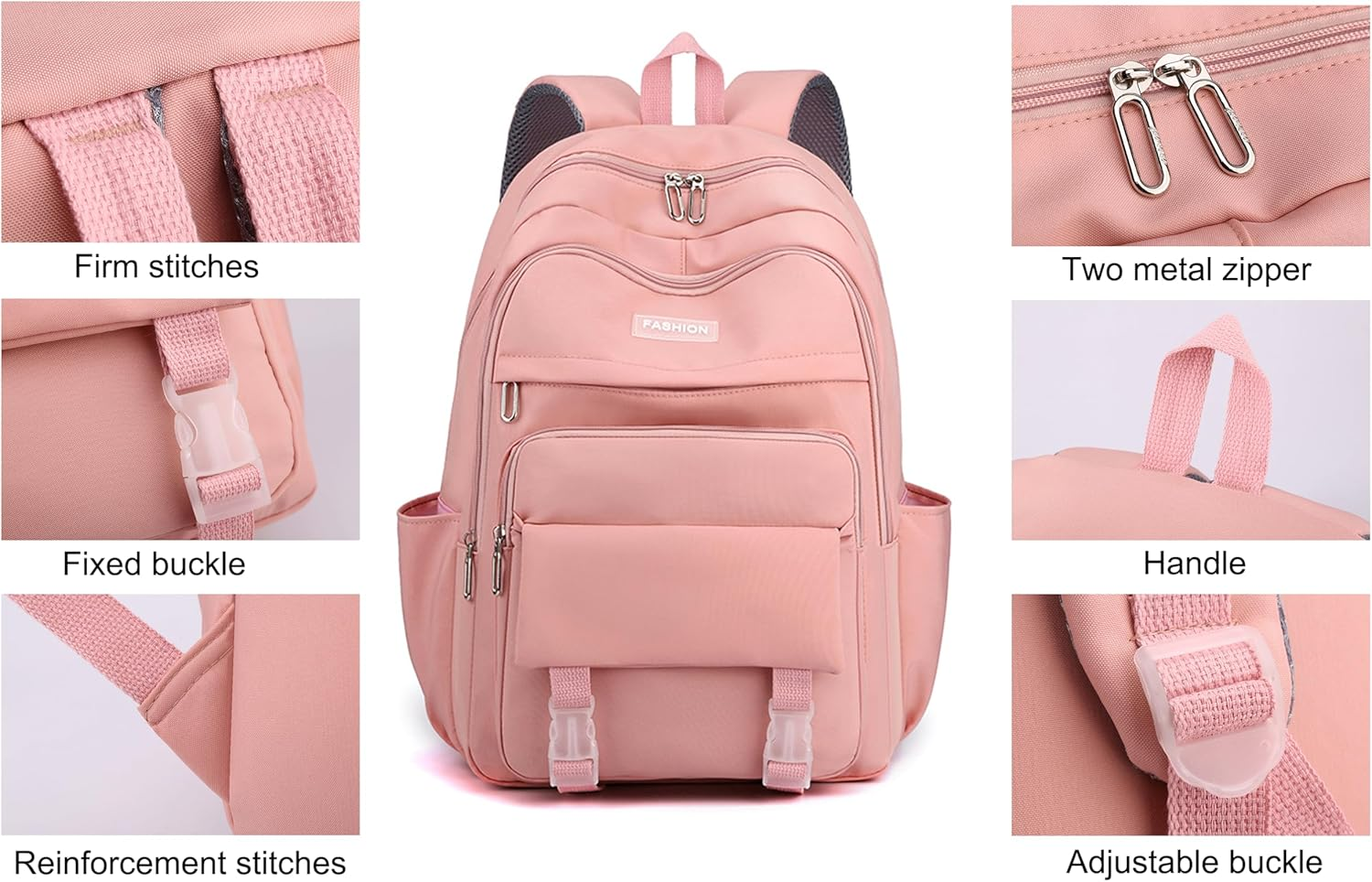 Sellerfun Girls Junior Middle School Backpack Solid Color Casual Daypack Laptop Bag Fit for School Travel Leisure Time image number 4