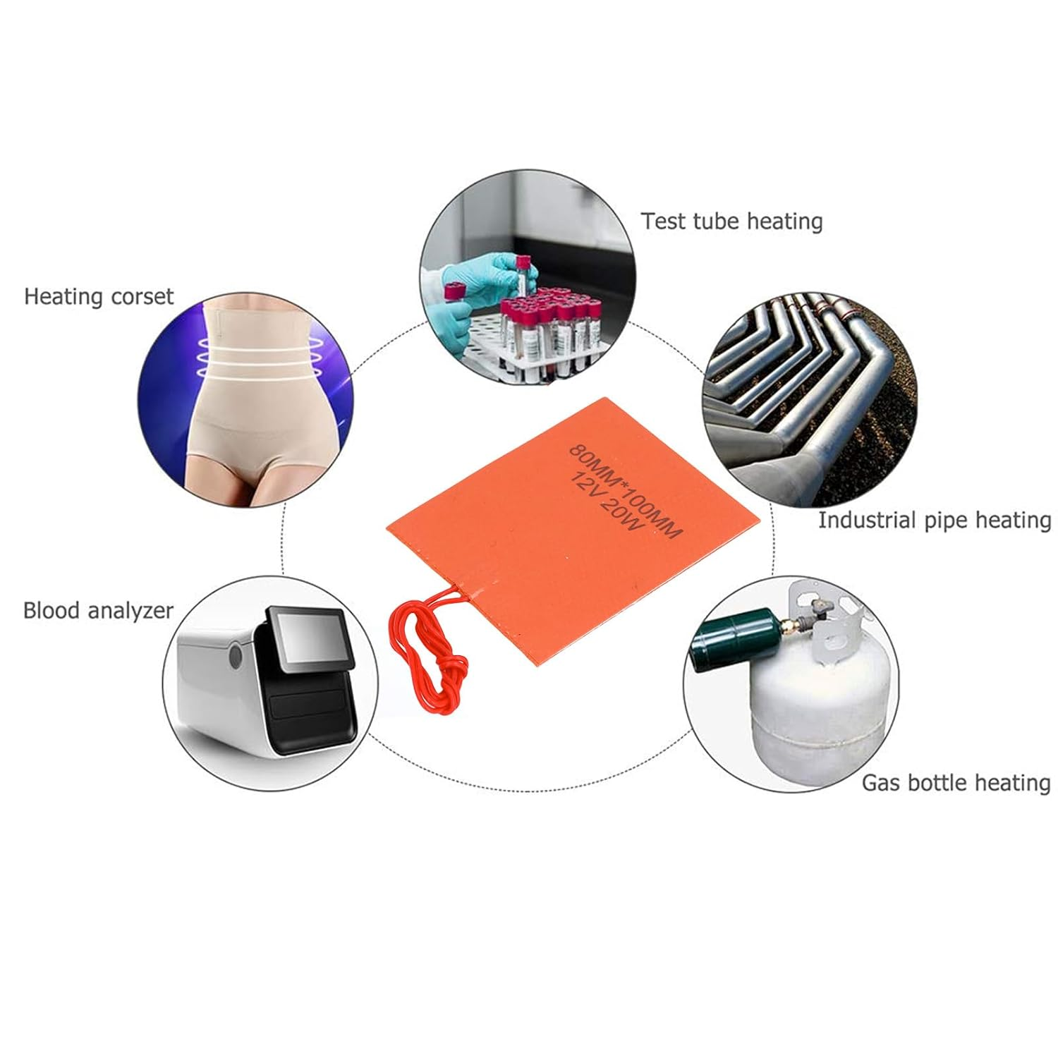 Silicone Rubber Heating Pad 12V 20W, 4 Pcs Flexible Electric Heater Mat 80X100Mm with Self Adhesive Backing Thermal Protector, for Automotive Industrial Equipment, Oil Pan, Pipe