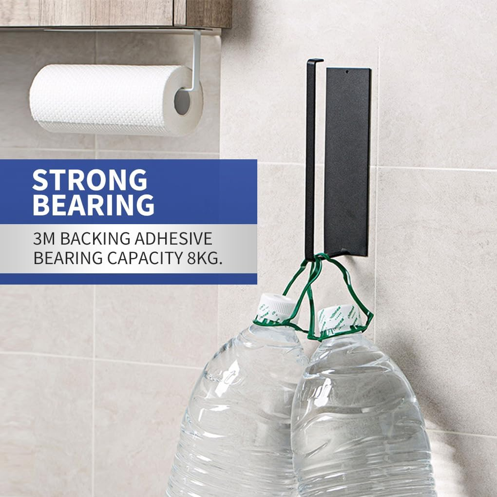 Vivva Self-Adhesive Paper Towel Holder - under Cabinet and Wall-Mounted Kitchen Rack, Carbon Steel for Bathroom (Black) - Black image number 3