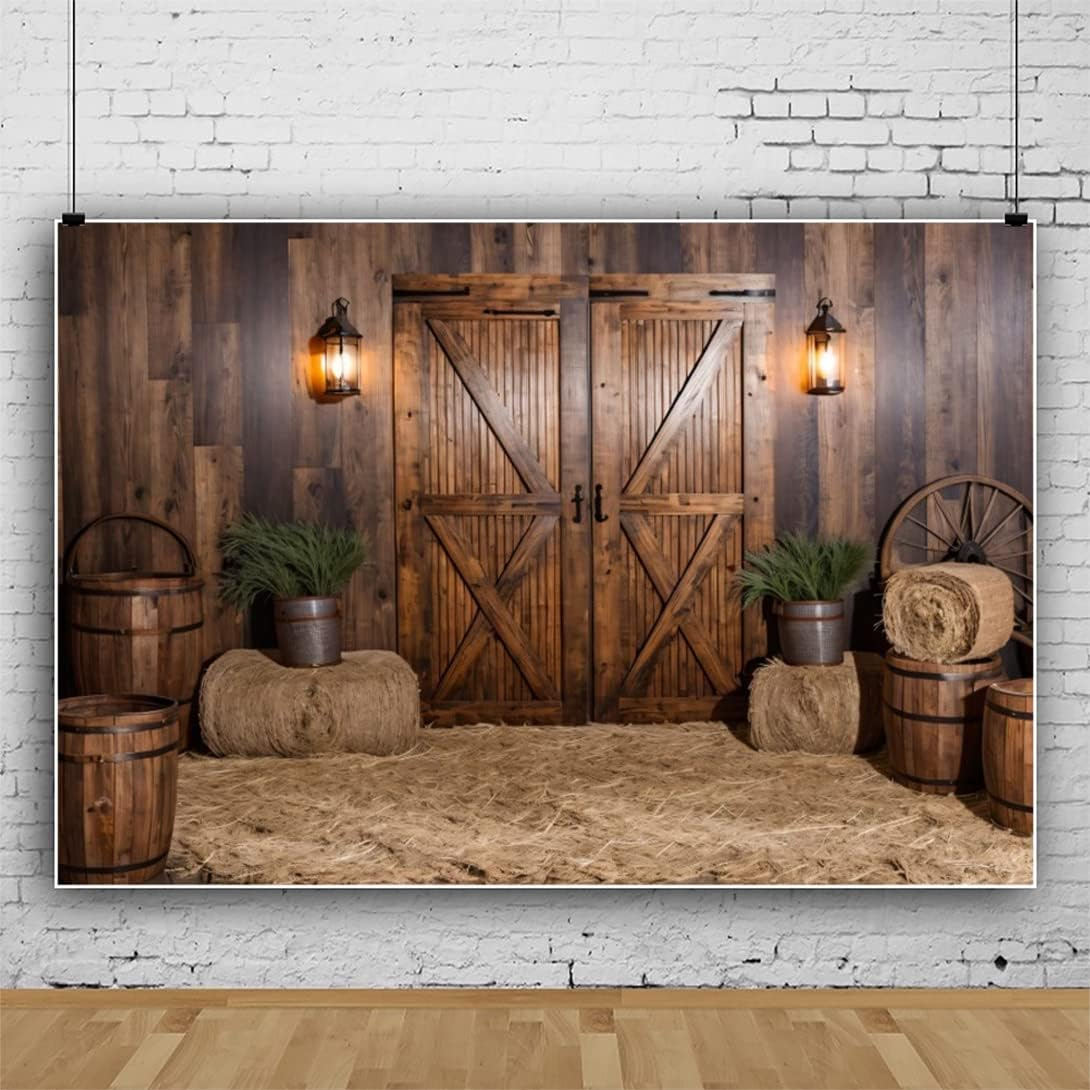 Rustic Barn Door Backdrop 10X8Ft Fabric Farm Barn Backdrops for Wedding Party,Western Country Theme Birthday Baby Shower Party Backdrop image number 4