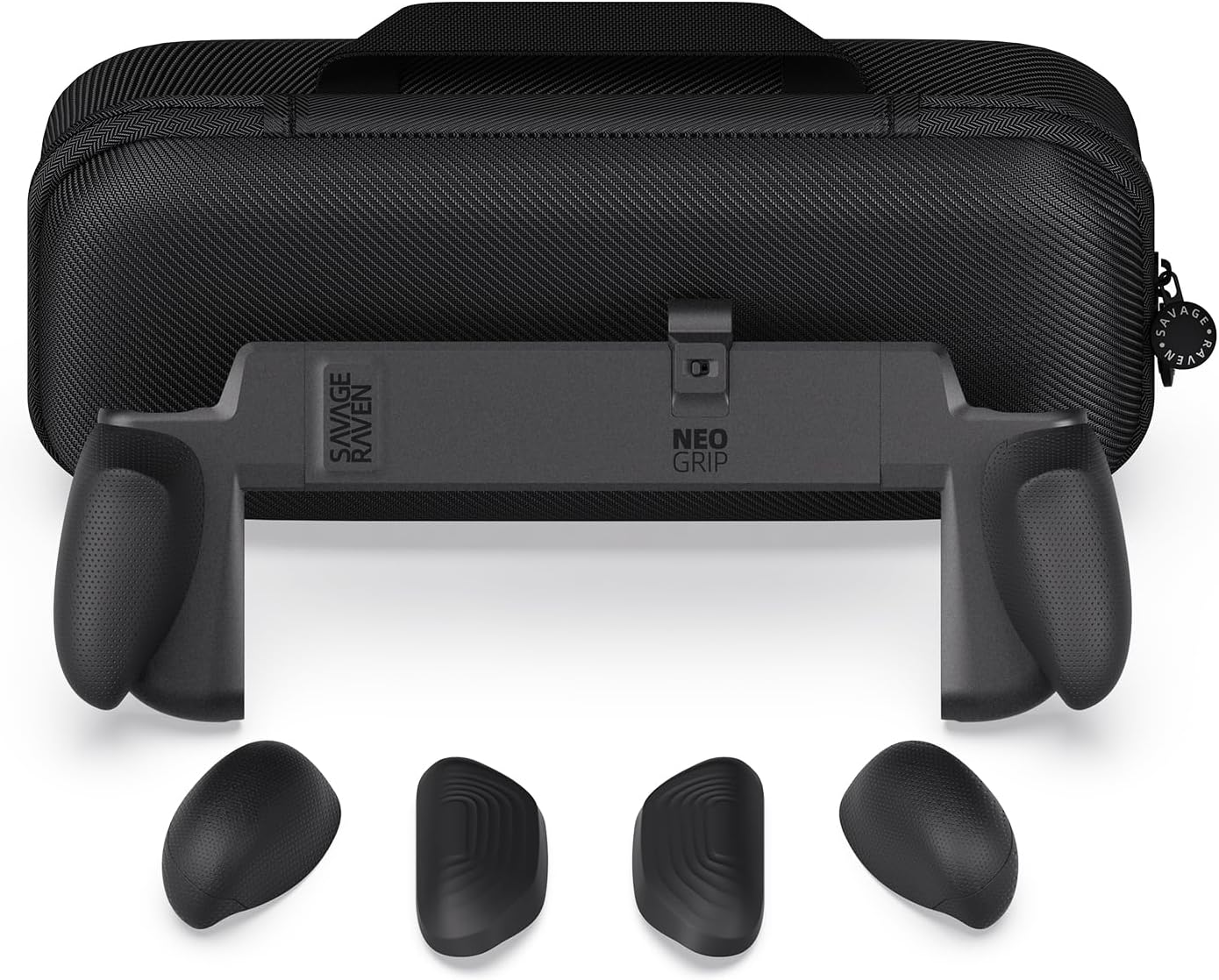 Savage Raven by Skull & Co. Neogrip Bundle for Nintendo Switch 2: an Ergonomic Grip Hard Shell Handheld Case with Replaceable Grips [To Fit All Hands Sizes] [With Carrying Case]- Black image number 2