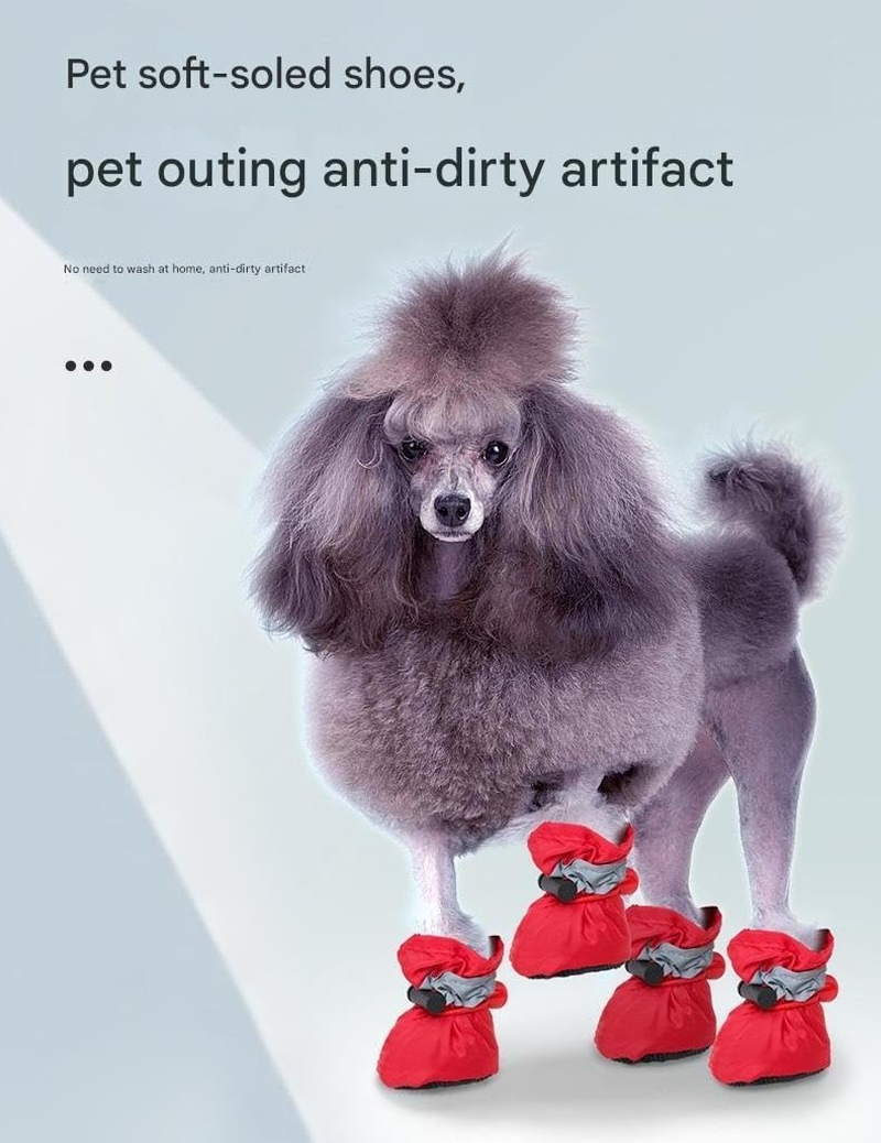 Dog Boots Water Resistant Dog Shoes with Reflective Straps, Soft Plush Lining and Anti-Slip Sole (Red, 4) image number 6