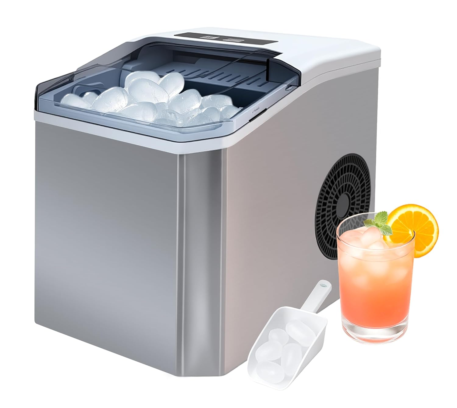 Itoma Countertop Ice Maker Machine, 2 Sizes of Bullet Ice, 1.3L Auto-Cleaning Ice Maker with Basket and Scoop, for Home/Kitchen/Office/Bar Party Ice Cube Machine image number 6
