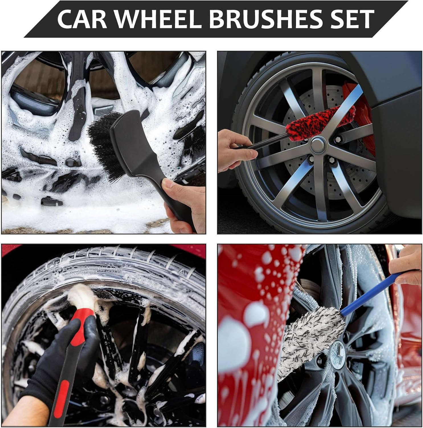 6Pcs Car Wheel Brush Kit, Bendable & Durable Wheel Rim Cleaner Brush Set Microfiber Rim Cleaner Brush and Car Detailing Brush for Wheel Care and Cleaning image number 5