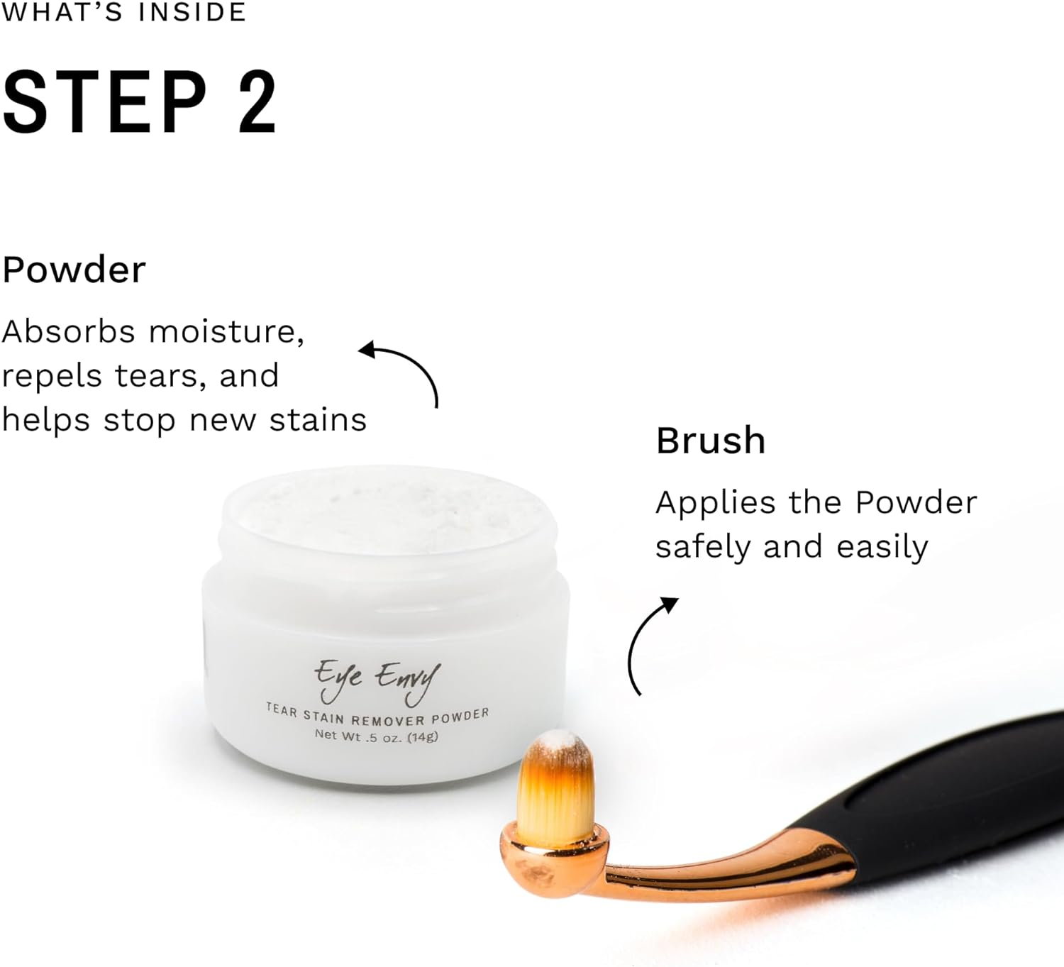 Eye Envy Cat Tear Stain Remover Starter Kit with Propowder Brush | Stain Solution, Applicator Pads, Stain Powder and Small Applicator Brush | Lasts 30-45 Days image number 2