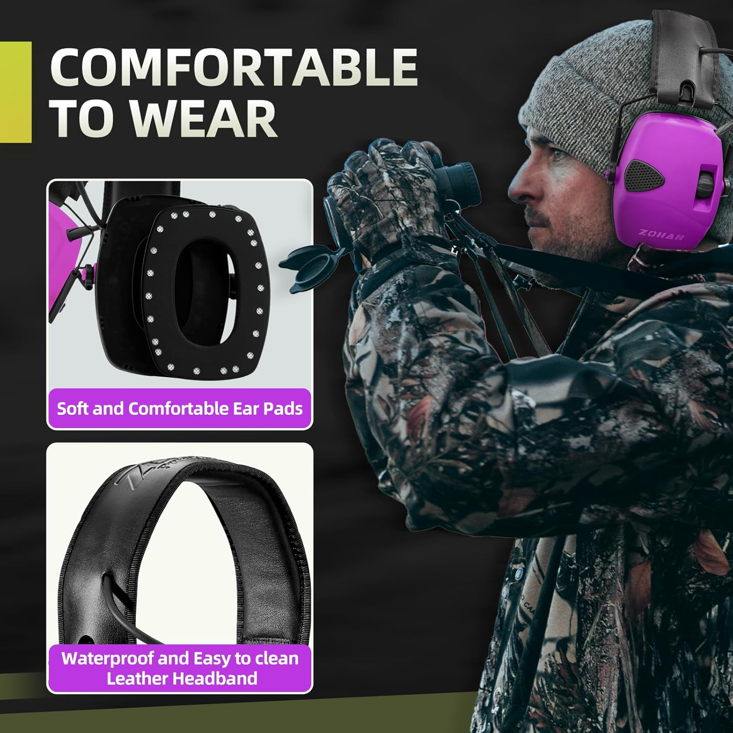 ZOHAN EM054 Electronic Ear Protection for Shooting, Ultra Slim Profile Earmuff for Shooting & Hunting - Nrr22Db - Pink image number 1