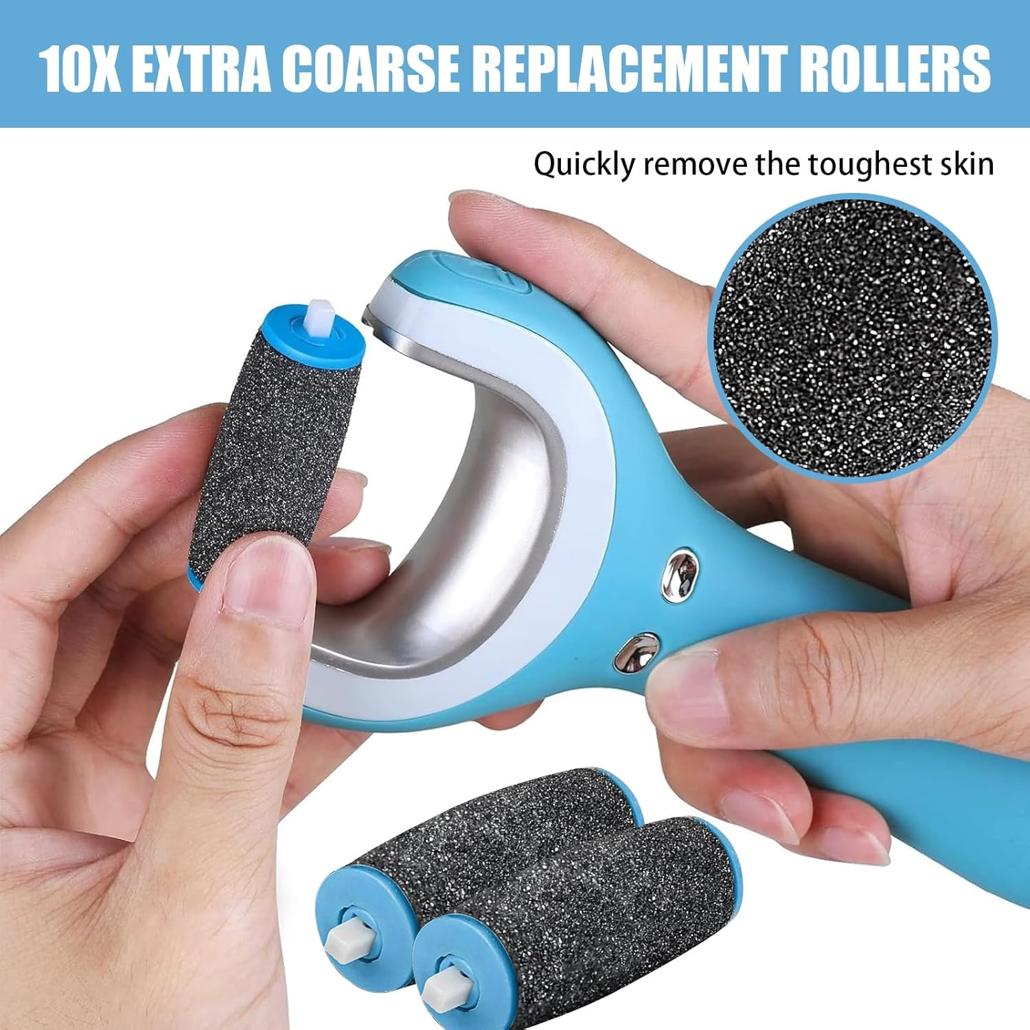 Pack of 10 Replacement Rollers, Callus Remover, Callus Remover Replacement Rolls, Velvet Smooth Rolls, 3 Types of Roughness Coarse for Removing Hard Skin, Pedicure Foot Care Set (Black) image number 5
