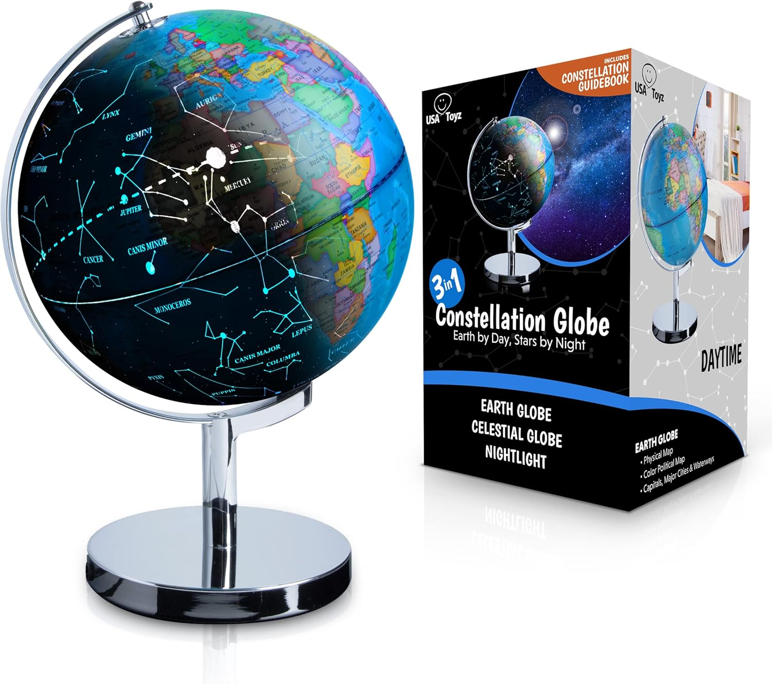 3-In-1 Illuminated World Globe - Nightlight and Constellation Globe for Kids with World Map Interactive App and Illustrated Constellation Map image number 5