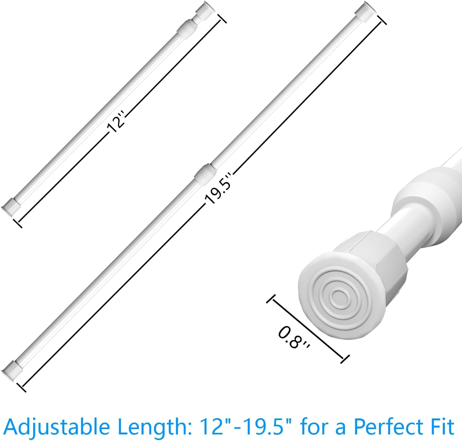 RV Small Tension Rods 12 to 19.5 Inch Adjustable Bars for Camper Refrigerator, Kitchen, Cupboard, Closet, and Cabinet, White- 6 Packs image number 5