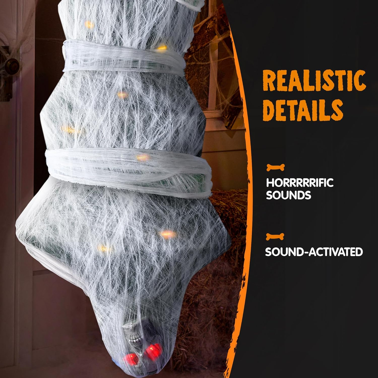 JOYIN 72" Halloween Decoration Hanging Cocoon Corpse Animated, Lighted Dead Body Prop for Halloween Indoor Decor, Life Size Skeleton Corpse Props for Haunted House, Scary Outdoor Hanging Decorations image number 5