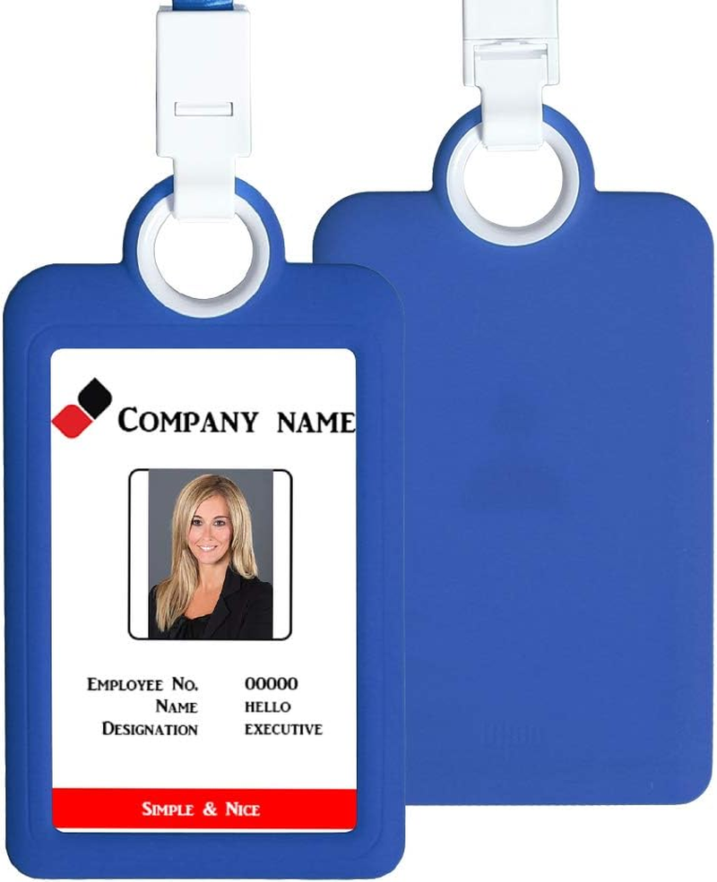 Badge Holder Silicone Horizontal ID Badge Card Holder with Lanyard Neck Strap Heavy Duty ID Card Business Card Offices Supplies Vertical (Dark Blue) image number 4