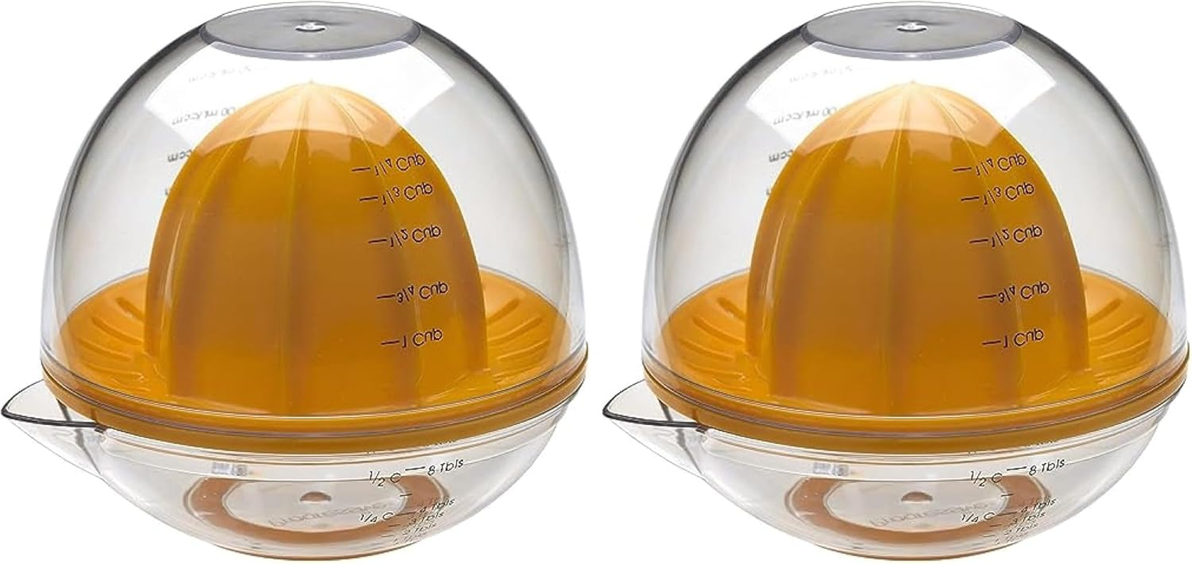 Progressive Citrus Juicer with Strainer for Pulp & Seeds - Multifunctional Measuring Cup | Easy-Pour Spout | Ideal Size to Fit Limes, Lemons and Small Oranges | 1/2 Cup, 8TBSP or 120Ml | Orange/Clear image number 4