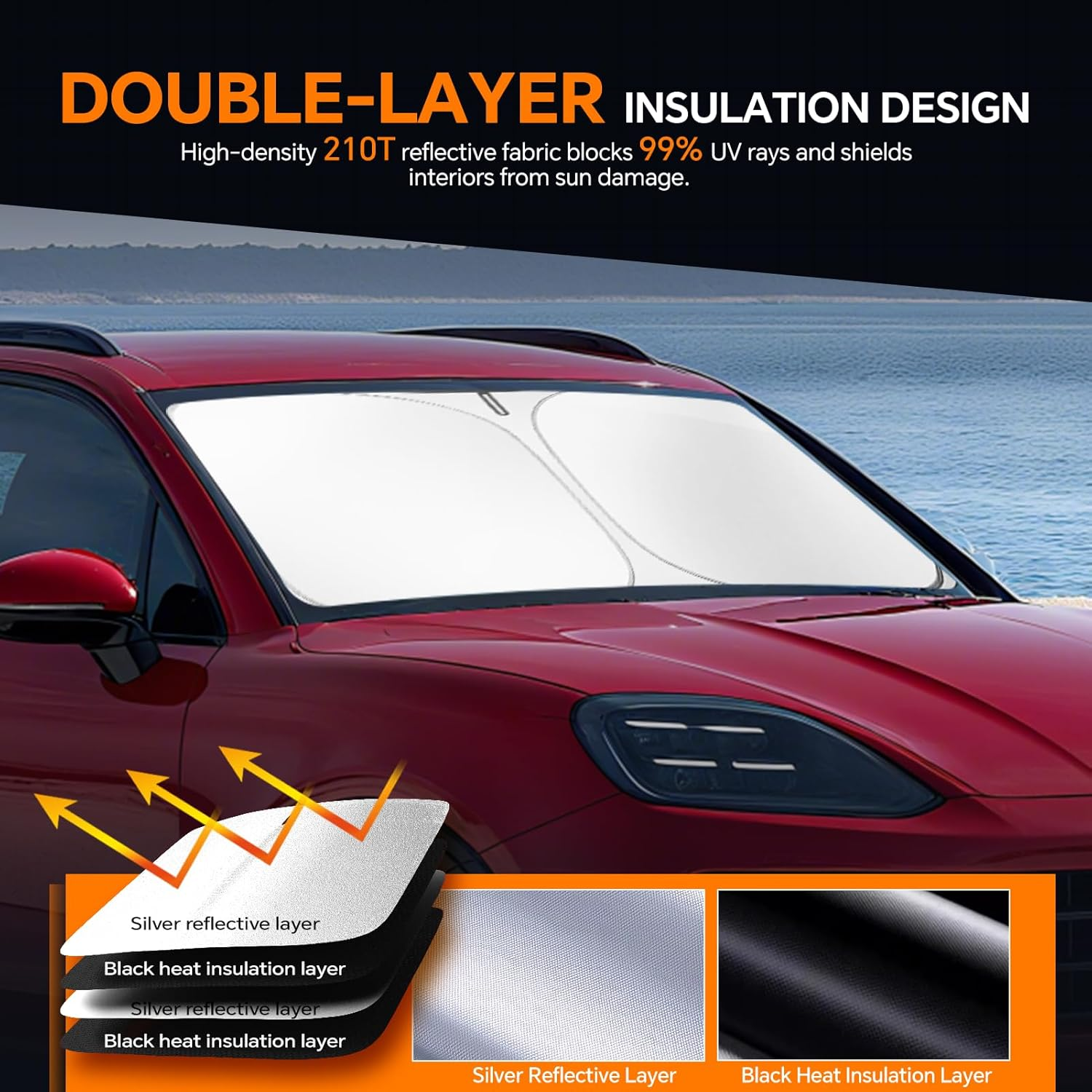 Tatmakloong Windshield Sunshade for Porsche Cayenne 2019-2024 Custom Fit Front Window Sun Shade Blocks 99% UV Rays Foldable Shield Protect Car Interior Accessories image number 2