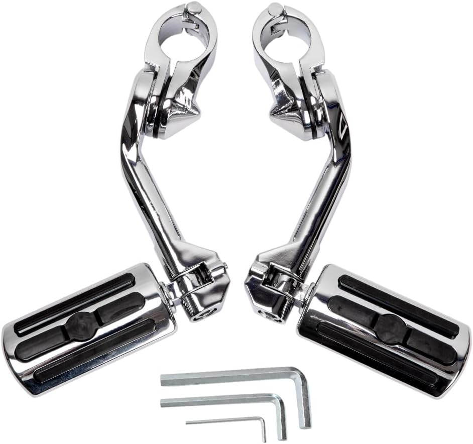 HY-SPEED Motorcycle Highway Pegs Crash Bar with 1.25" Engine Guard Adjustable Foot Peg Compatible with Touring Street Glide Electra Glide Road King Softail Long Angled Chrome image number 2