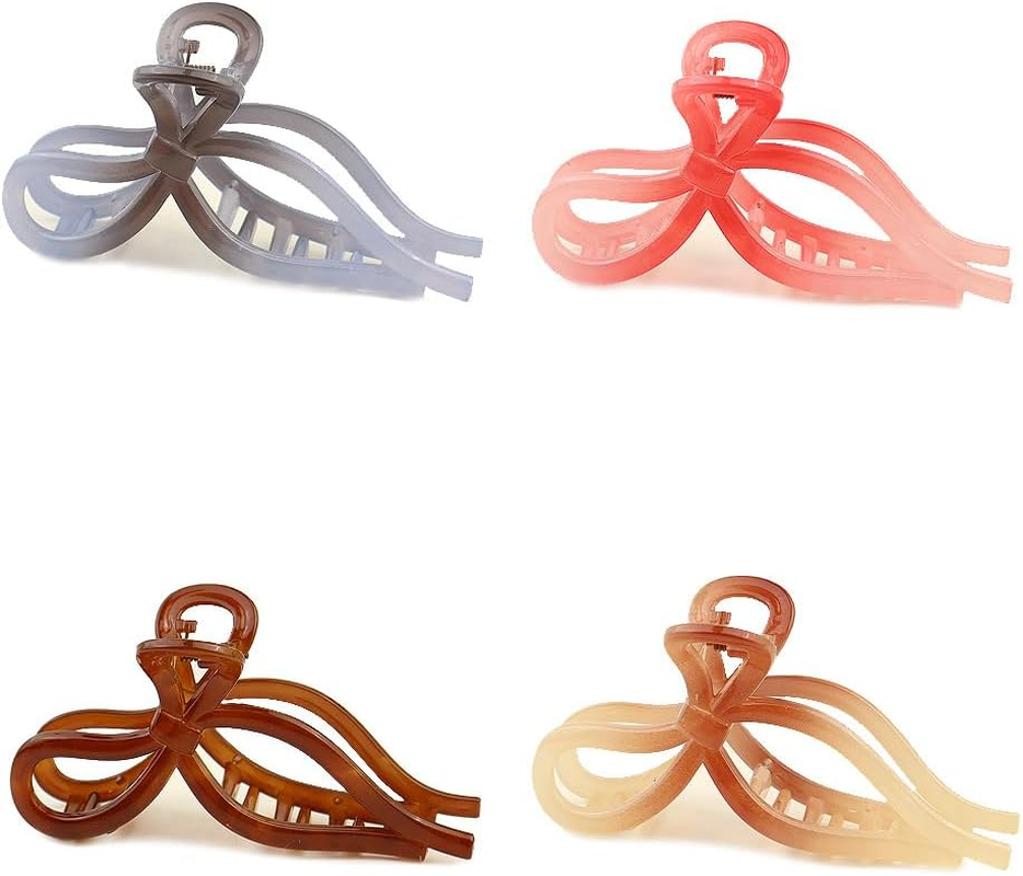 Plastic Cute Large Bow Hair Claws Nonslip Fashion Hair Clips,4Pcs Bow Hair Clips Elegant Hair Claws,Bow Hair Claw Clips Cute Claw Clips,Bow Hair Clips Elegant Hair Claw Large Cute Large Bow Hair Claw