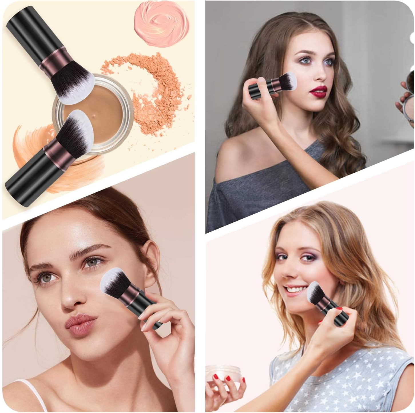 Keriloo Retractable Kabuki Makeup Brush, 2 Pack Travel Powder Foundation Makeup Brush Face Blush Brushes for Blending Liquid, Blush, Bronzer, Buffing, Sunscreen,Flawless Cosmetics image number 4