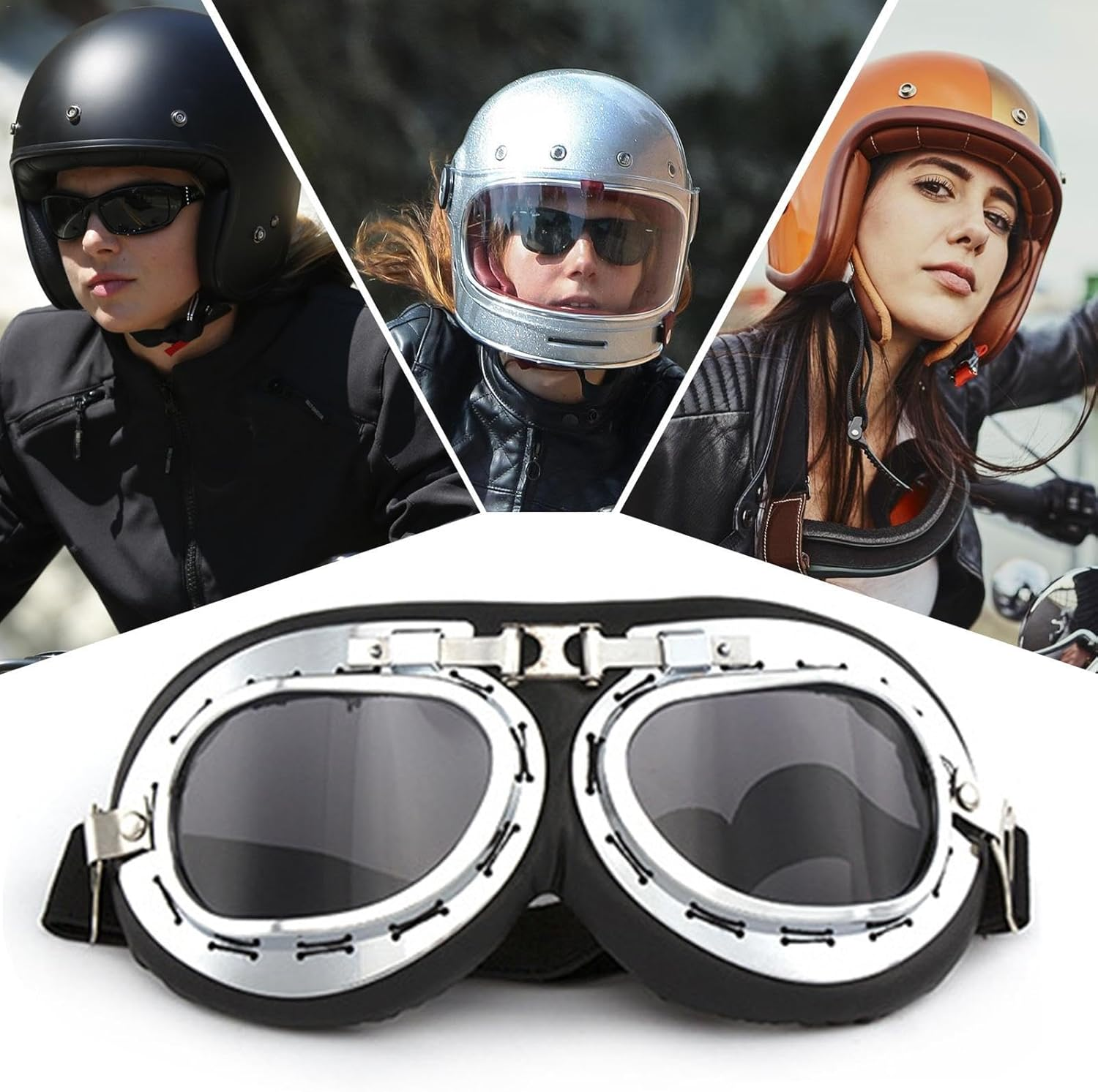 Motorcycle Goggles for Men - Vintage Motorcycle Riding Goggles - Motocross Goggles, Motorcycle Goggles over Glasses, Outdoor Sports Eyewear for Men Women Adult image number 4