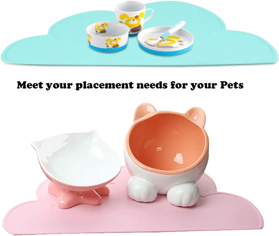 Love Dream Silicone Pet Feeding Food Mat with Raised Edge, Anti-Slip Waterproof Pet Bowl Mat Placemat for Dog and Cat (Sky Blue) - Blue image number 4