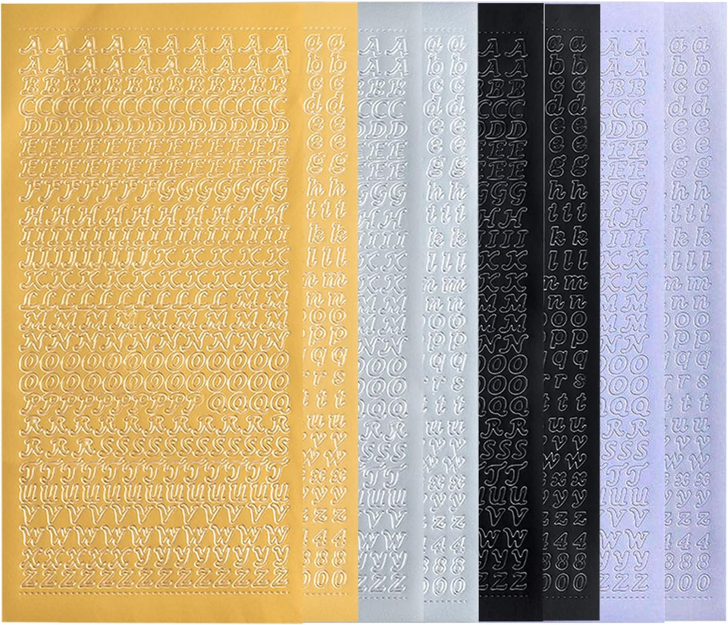 Alphabet Number Letter Stickers, Silver Gold Glitter, Black White, Upper Lower a to Z Letter & 0-9 Number Stickers, PVC Self-Adhesive for Photo Scrapbook Decoration (Silver+Gold)