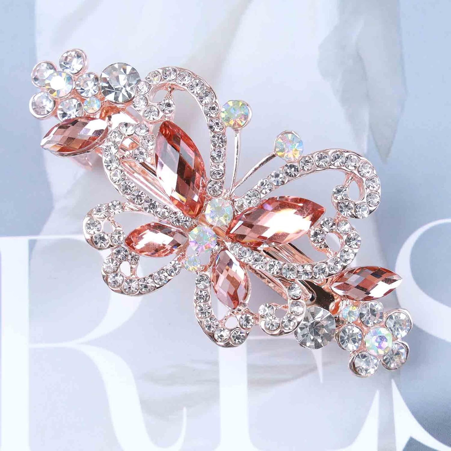 Tseenyi Crystal Farfalla Hair Clip Rhinestone Wedding Hair Clip Sparkling Bridal Crystal Decorative Hair Clip Gold Crystal Flower Headpiece Women and Girls (Champagne Crystal) - Champagne image number 6