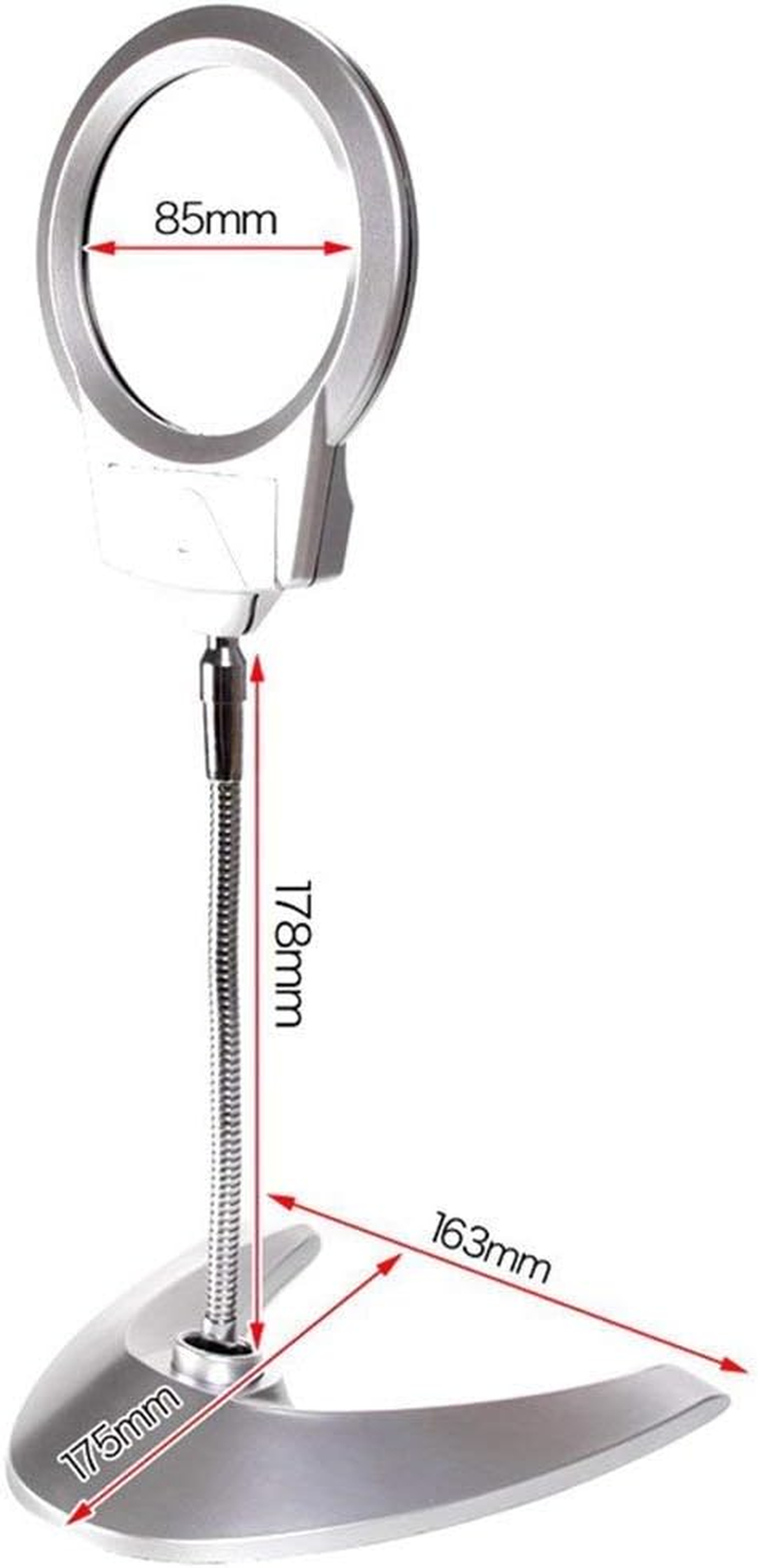 130Mm 2 LED Lamp Desktop Magnifying Glass Metal Hose Can Be Bent 360 Degree Adjustment Desktop Reading Maintenance Magnifier image number 4