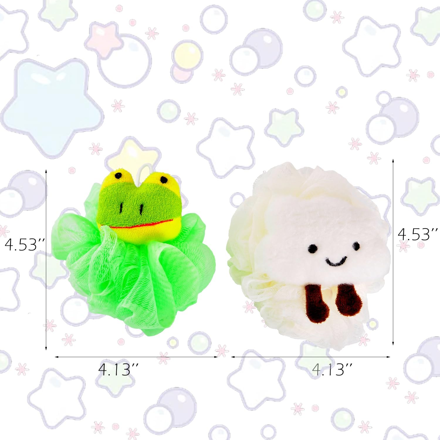 RAMFIYN 2 Pack Fun Bubble Bath Kid Loofahs, Cute Animal Loofah Bath Sponge, Shower Puffs Body Scrubber, Fun Bath Sponges - Frog and Sheep image number 6