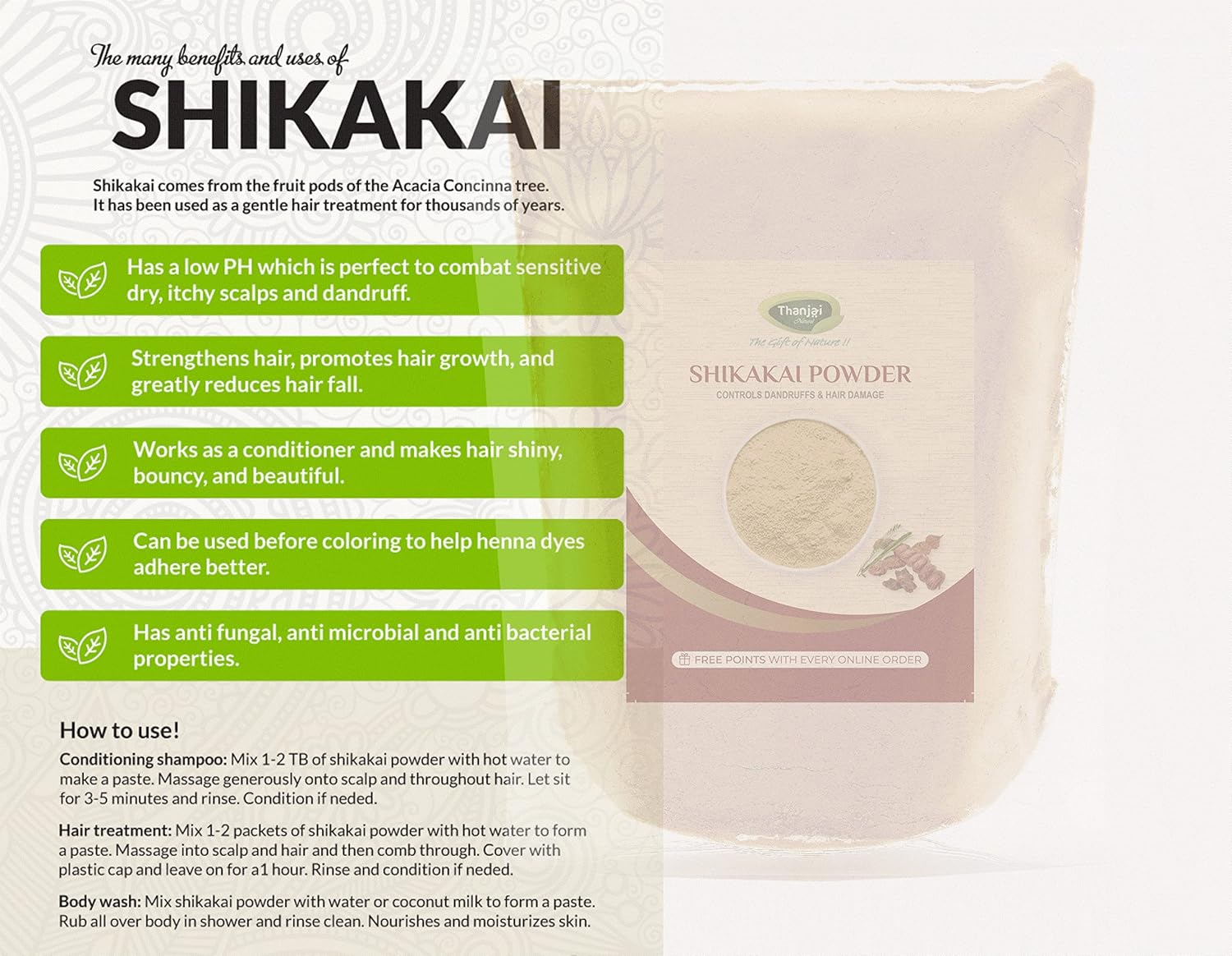 Thanjai Natural 100% Pure Shikakai (Acacia Concinna) Powder + Arappu (Albizia Almara) Powder for Hair Pack Powder for Damaged & Weak Hair | Excellent Hair Conditioner & Cleanser (Each 500G) image number 4