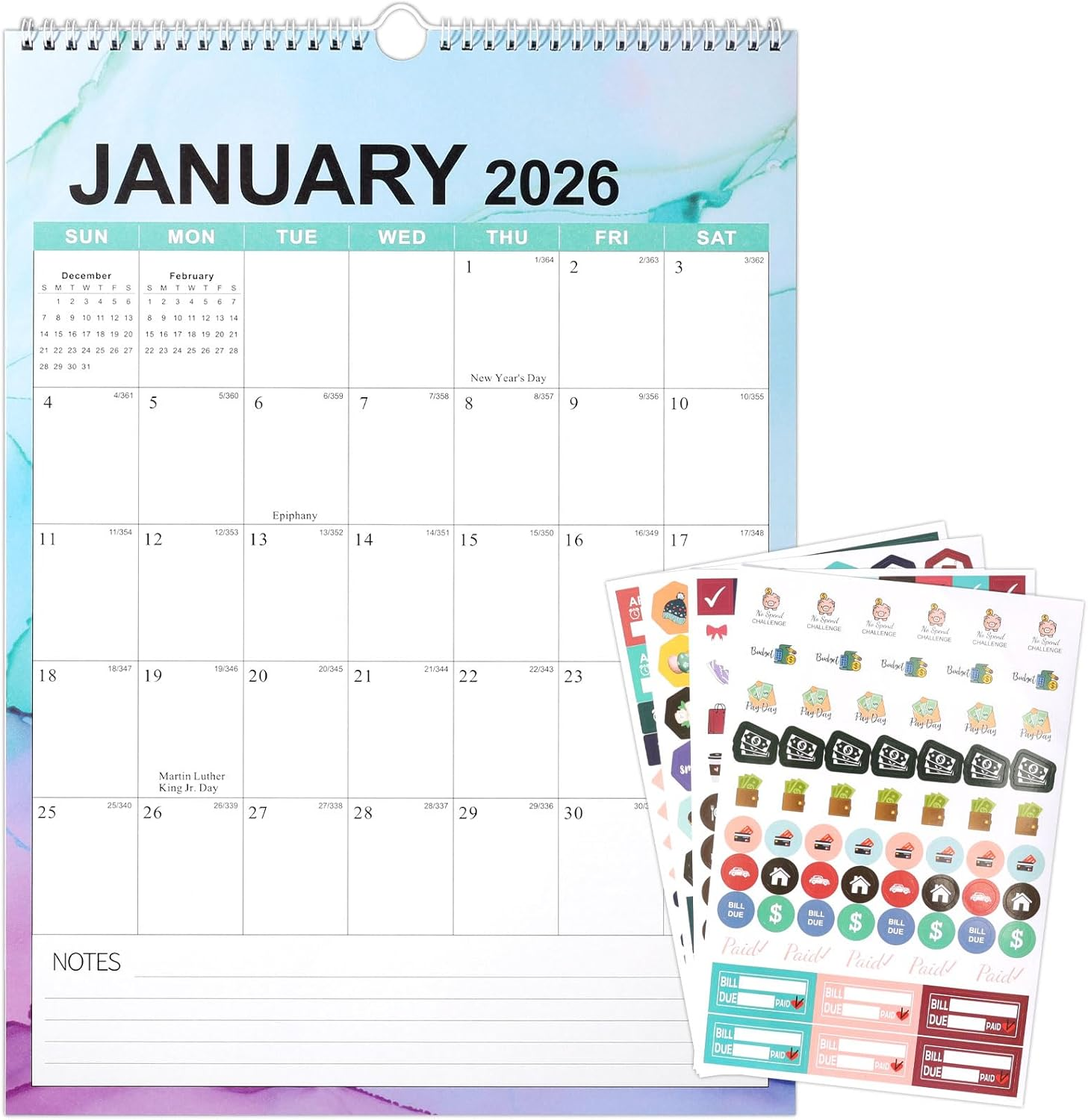 2026-2027 Wall Calendar with Stickers, Monthly Planner Runs from January 2026 to June 2027, 18 Months for Office Home School, 17'' X 12'' (Dark Blue)