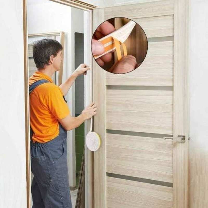 NATUCE Sealing Tape for Doors Windows 9 Mm X 2 Mm, Foam Self-Adhesive Door Seal Window Anti-Collision, Window Seal Rubber Seal Sealing Tape - 12 M (White) - White image number 2