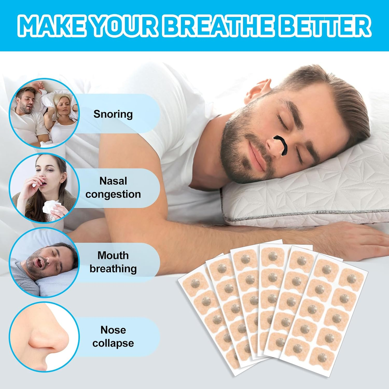 Magnetic Nasal Strips Refill Tabs,(60 Count)30 Days&rsquo; Supply Skin Safe anti Snoring Devices,Snoring Solution for Better Breathing,Sleep,Exercise,All Night Comfortable