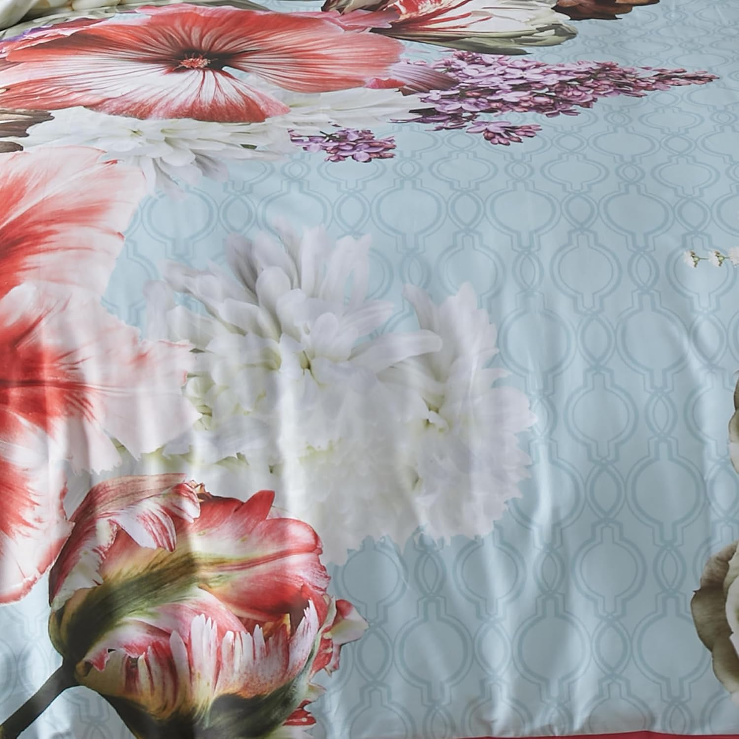 Laurence Llewelyn-Bowen - Blue Duvet Cover Sets - King Bedding Size (220 X 230Cm) - Red Floral Flower Print - Luxury Beddings Cover - 100% Cotton - Mayfair Lady Collection image number 3