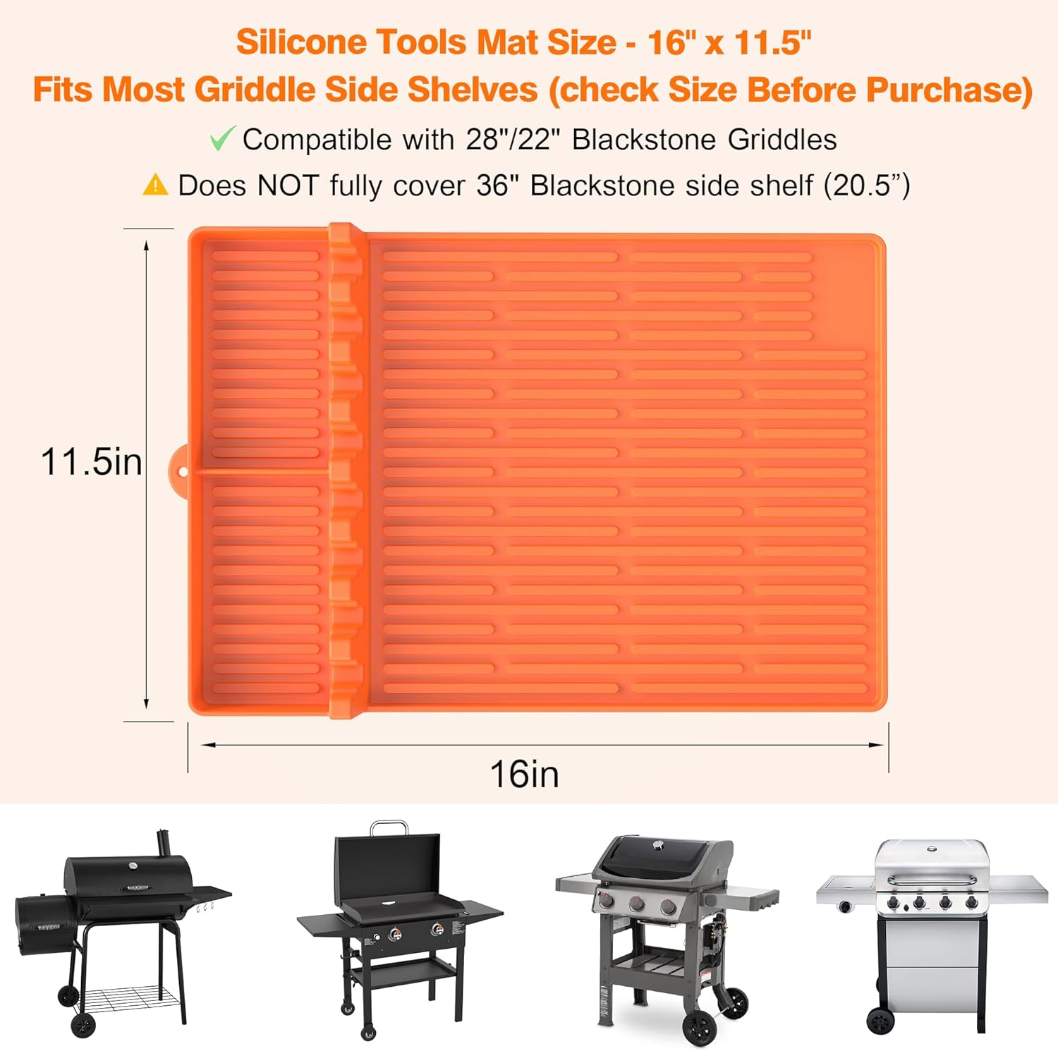 Silicone Griddle Tools Mat for Blackstone - Large Silicone Spatula Mat with Drip Pad - Griddle Mats BBQ Grill Accessories - Side Shelf Mats Grill Pad for Blackstone Griddles Accessories (Orange) image number 2
