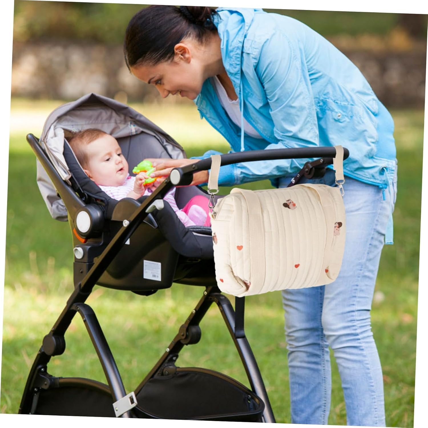 Compact Cotton Diaper Tote Bag Stroller Diaper Bag Double Straps Backpack Medium Size Travel Organizer Outdoor Use image number 1