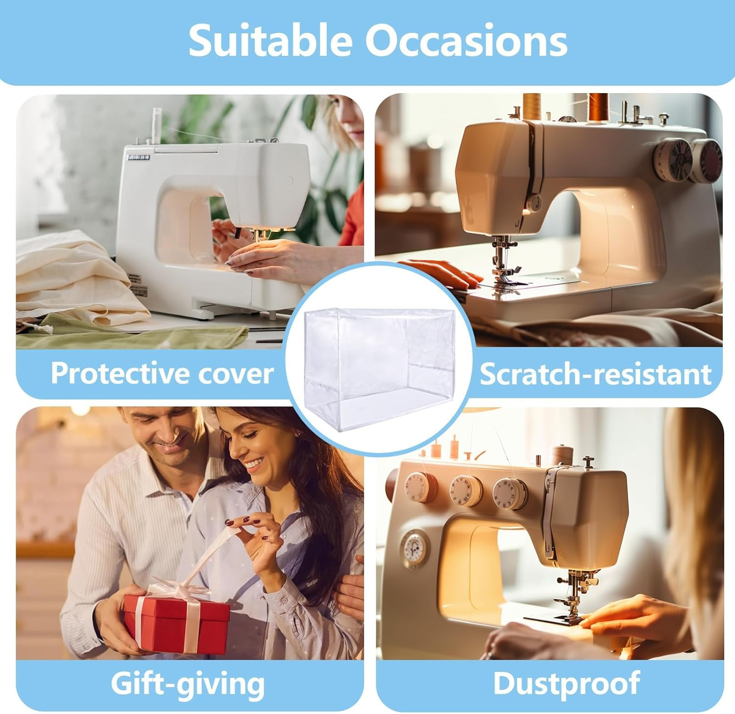 HDBHBH Sewing Machine Cover, Transparent Plastic Dustproof, Resistant Protective Quilted Carrying Covers Accessories, Universal for Most Standard Machine image number 3