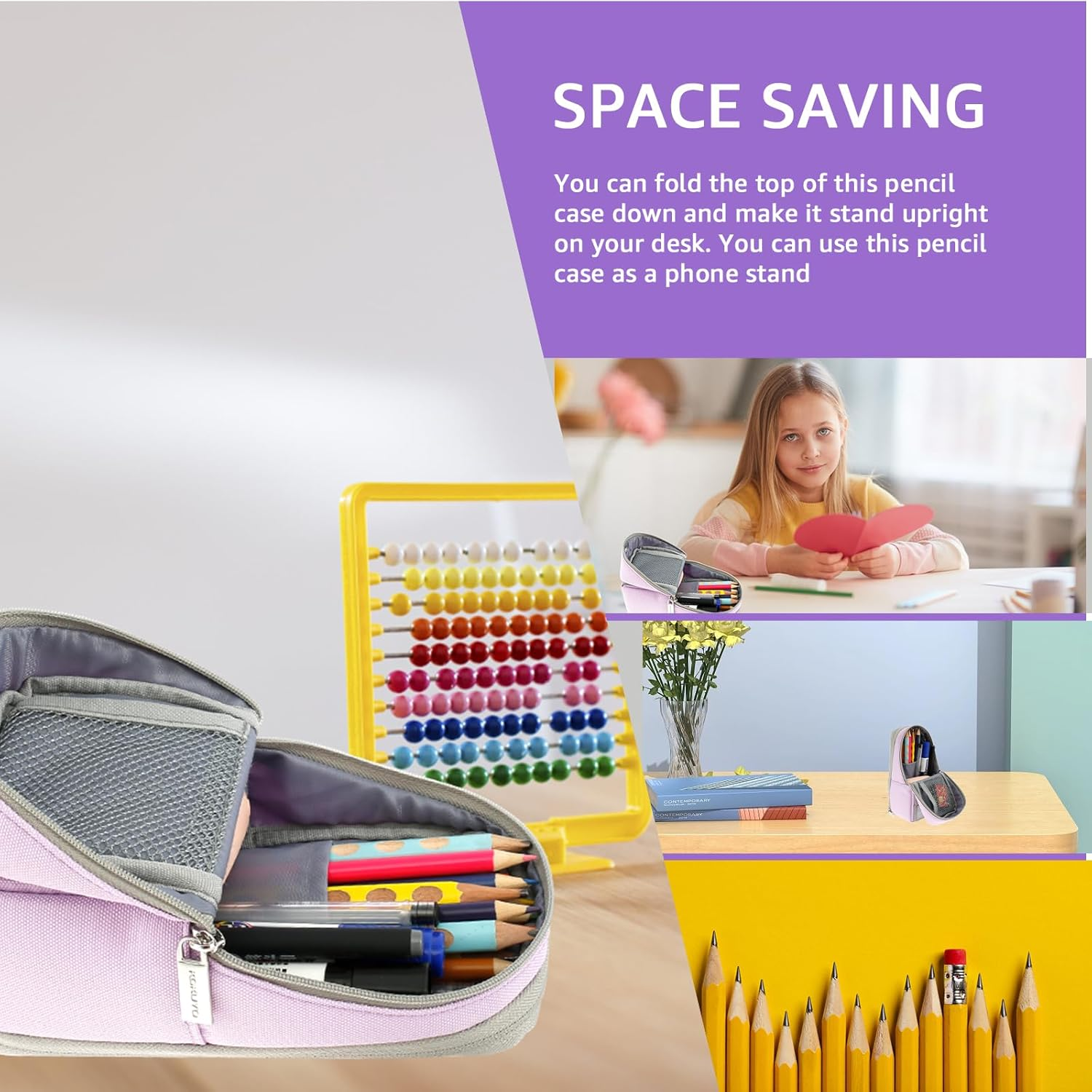 Standing Pencil Case Large Capacity Pen Bag, Pen Pouch Pencil Holder Stationery Organizer, Polyester Pencil Bag Storage Box Desk Organizer image number 3