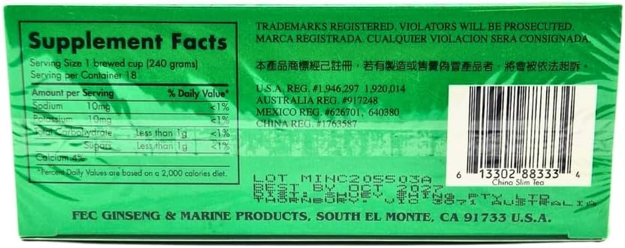 Tea Pot Brand China Slim Tea with Mint 18 Teabags 54G