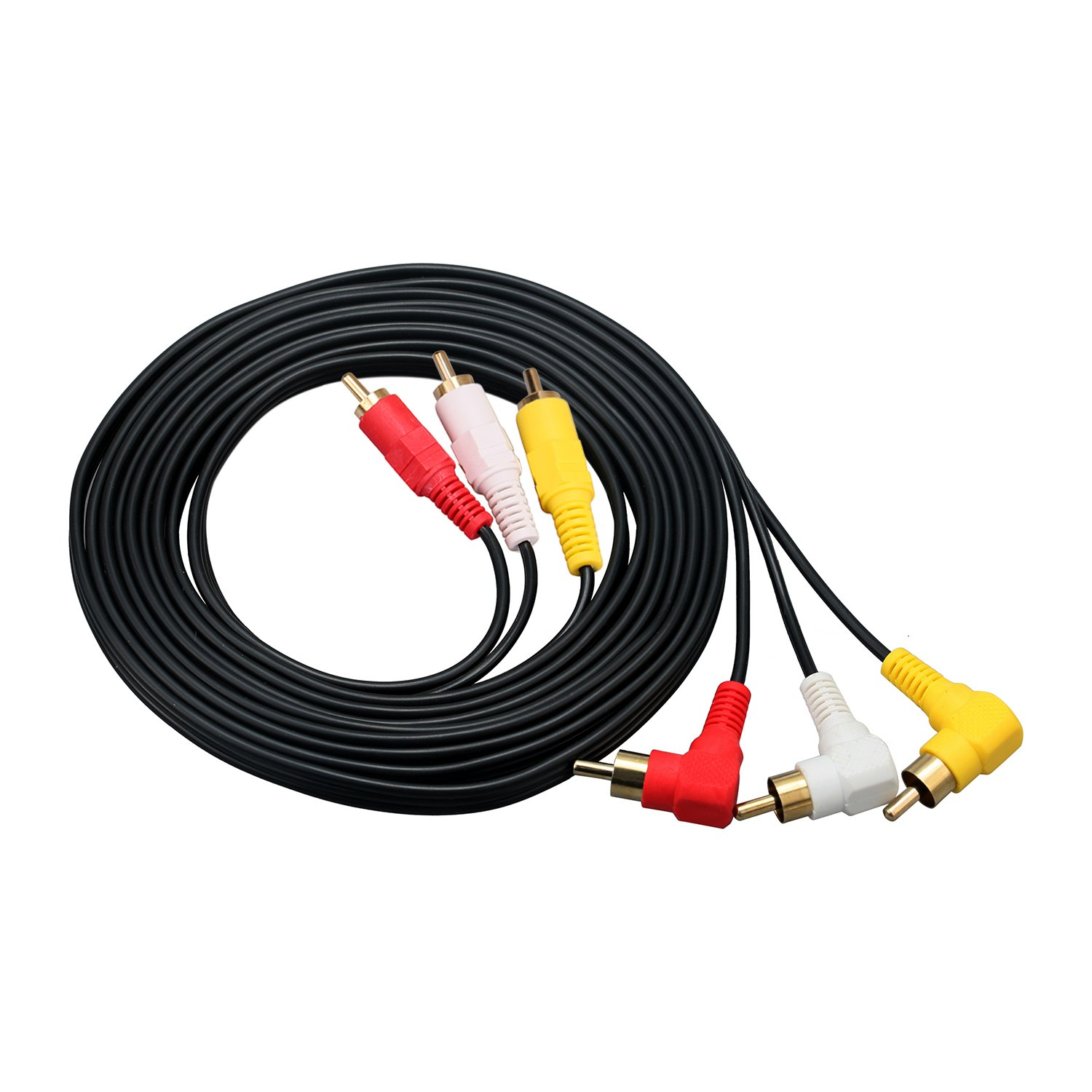 3 RCA Cable(10Ft) - Premium Gold Plated 90 Degree Right Angle RCA Audio / Video Cable 3 Male to 3 Male Composite Video Audio A/V AV Cable