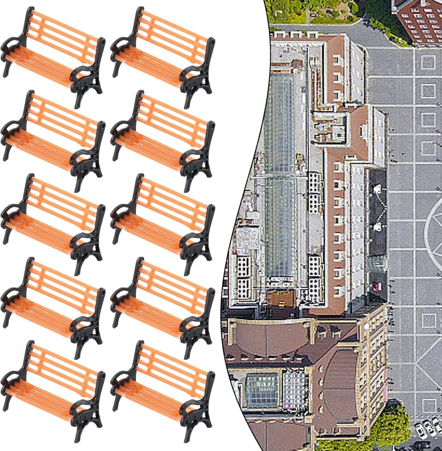 10Pcs Model Train Platform Park Street Seat Bench Chairs Settee 1:87 HO Scale Model for HO TT Scale Models Park Benches image number 4