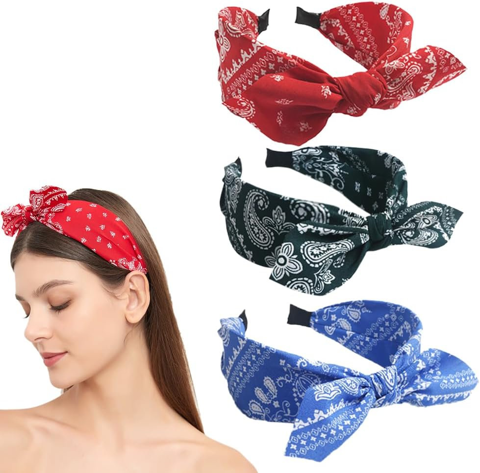 3 X Boho Wide Headband Rabbit Ears Hair Bands Fabric Non-Slip Headgear Elastic Twist Headband 1920S Accessories for Women Girls (Cashewears)