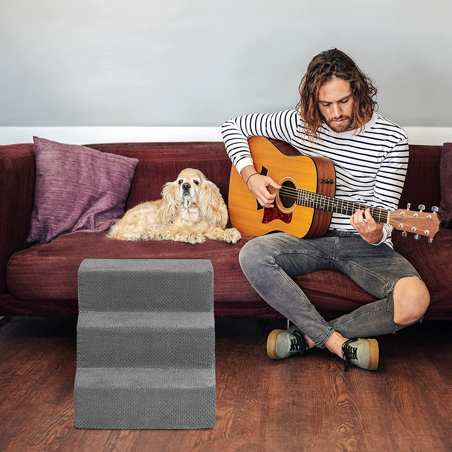 Portable Dog Stairs, Pet Stairs 3-Step Anti-Slip Rubber Bottom Memory Foam Dog Steps with Removable Washable Cover for Smaller & Elder Pets, Sturdy Steps for Dogs image number 3